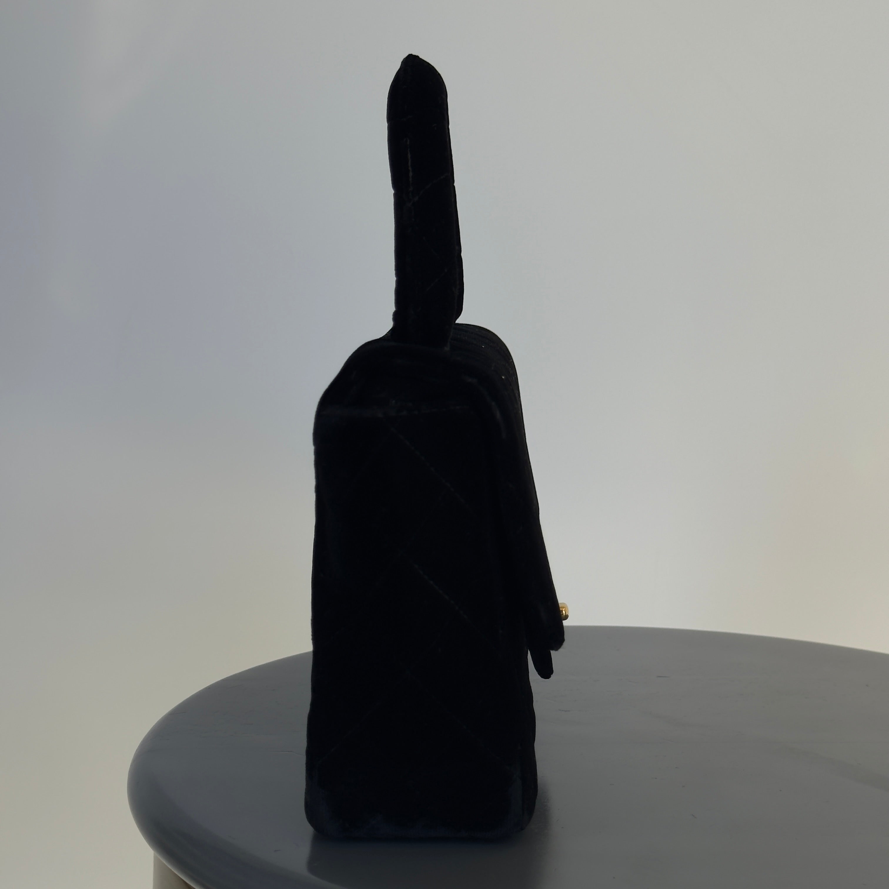 Chanel Black Quilted Velvet Medium Top Handle Bag -  Replica Handbags 