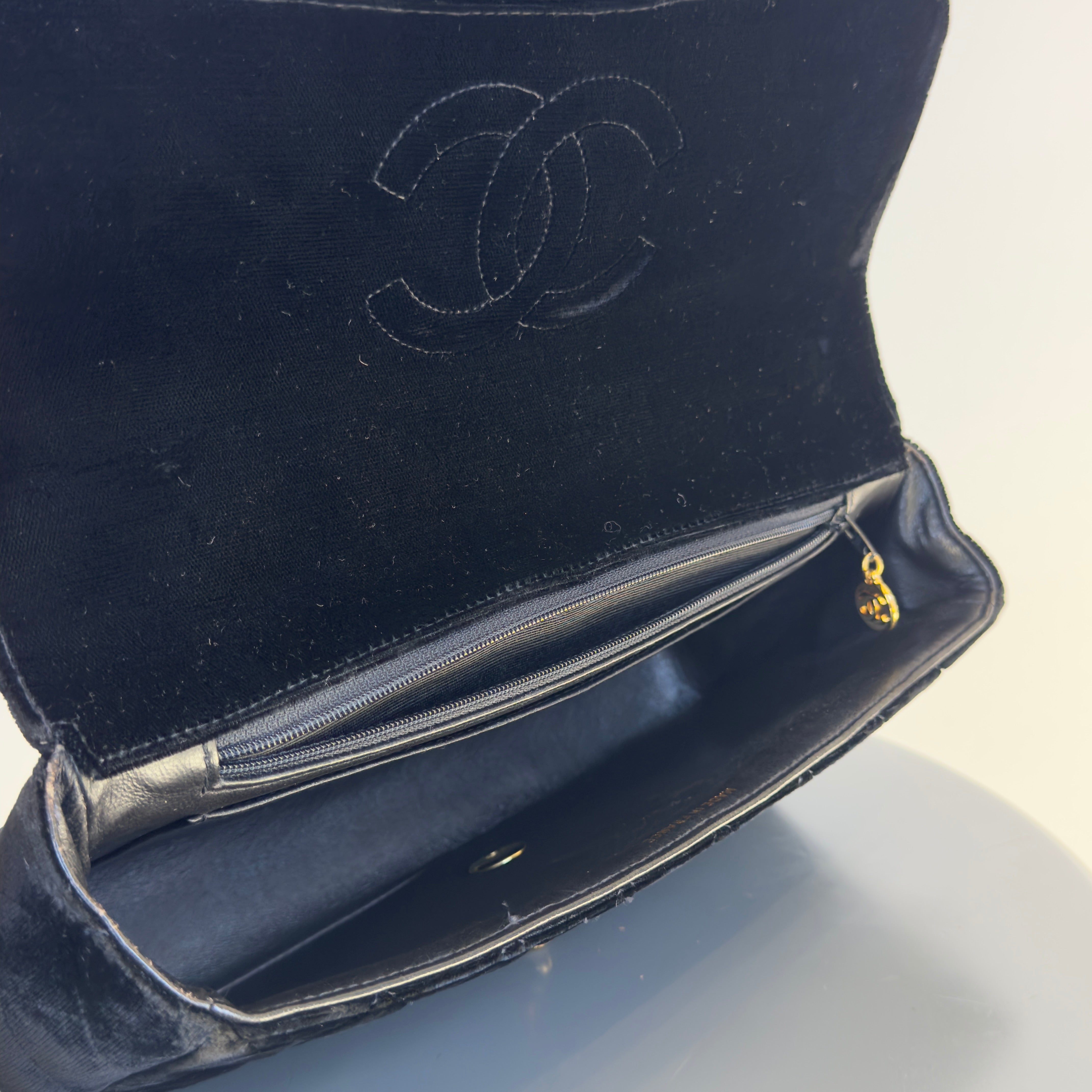 Chanel Black Quilted Velvet Medium Top Handle Bag - Replica Handbags