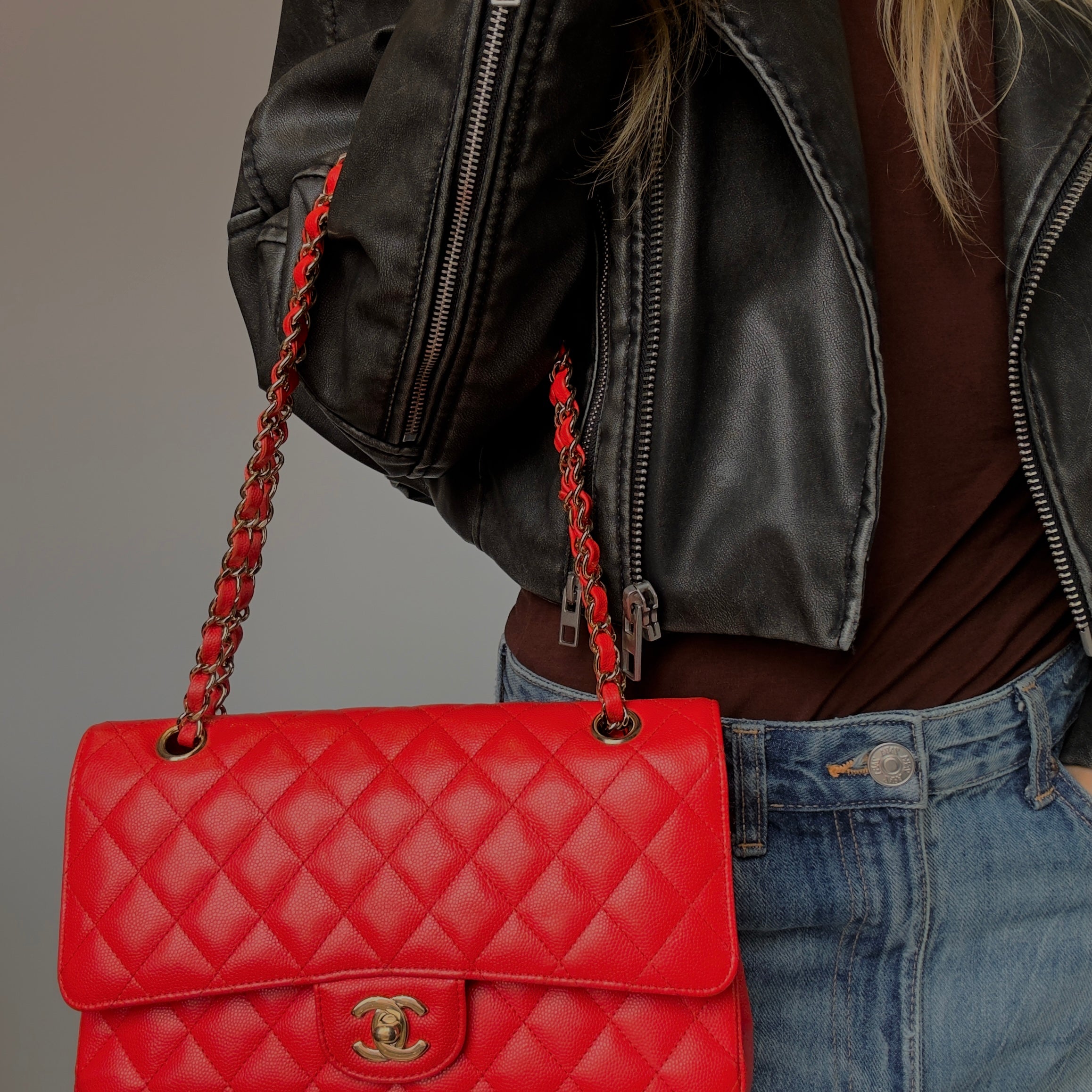 Chanel Caviar Quilted Medium Double Flap 2019 Red Orange Light Gold Hardware -  Replica Handbags 