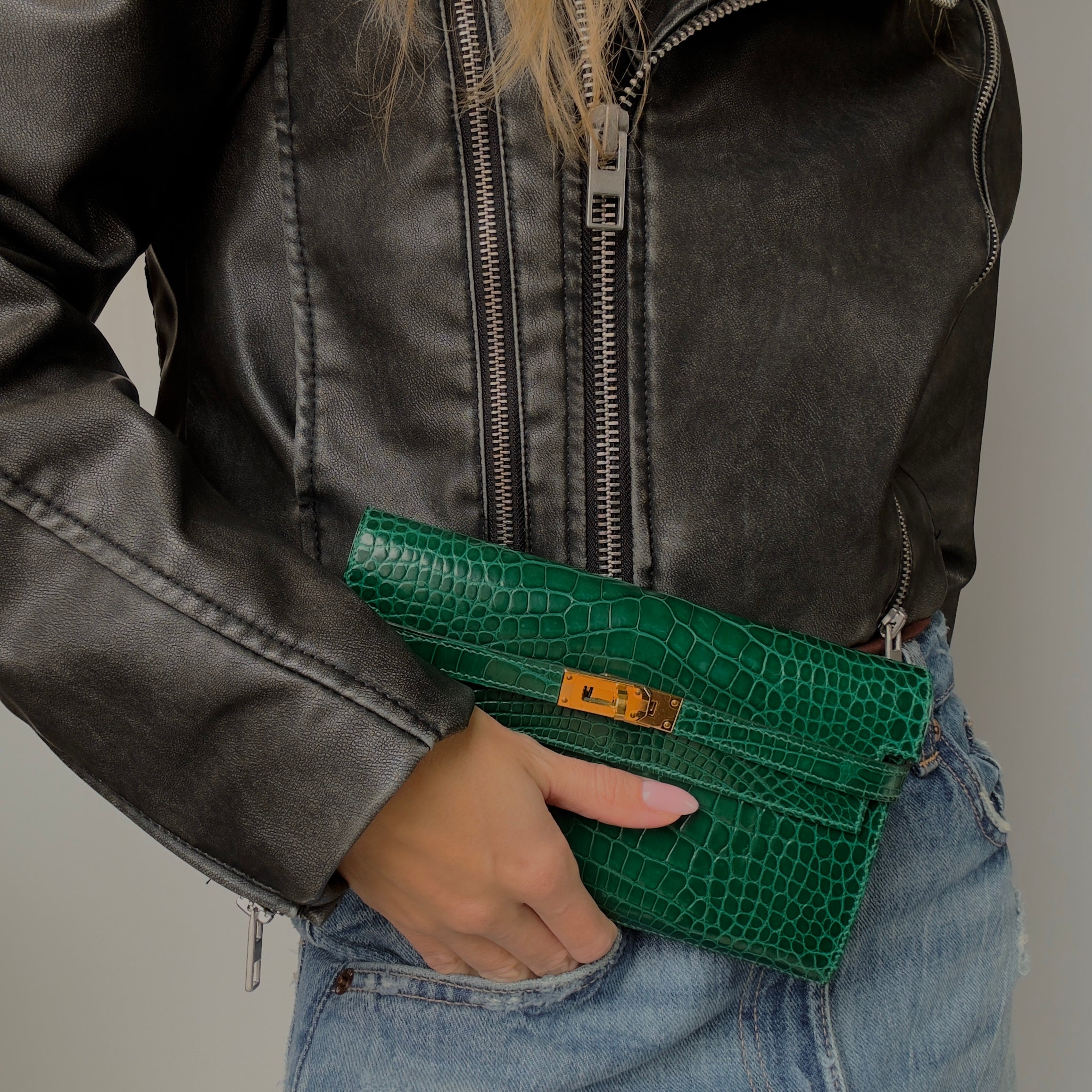 Hermes Kelly Longue Wallet Emerald Shiny Alligator - Replica Handbags