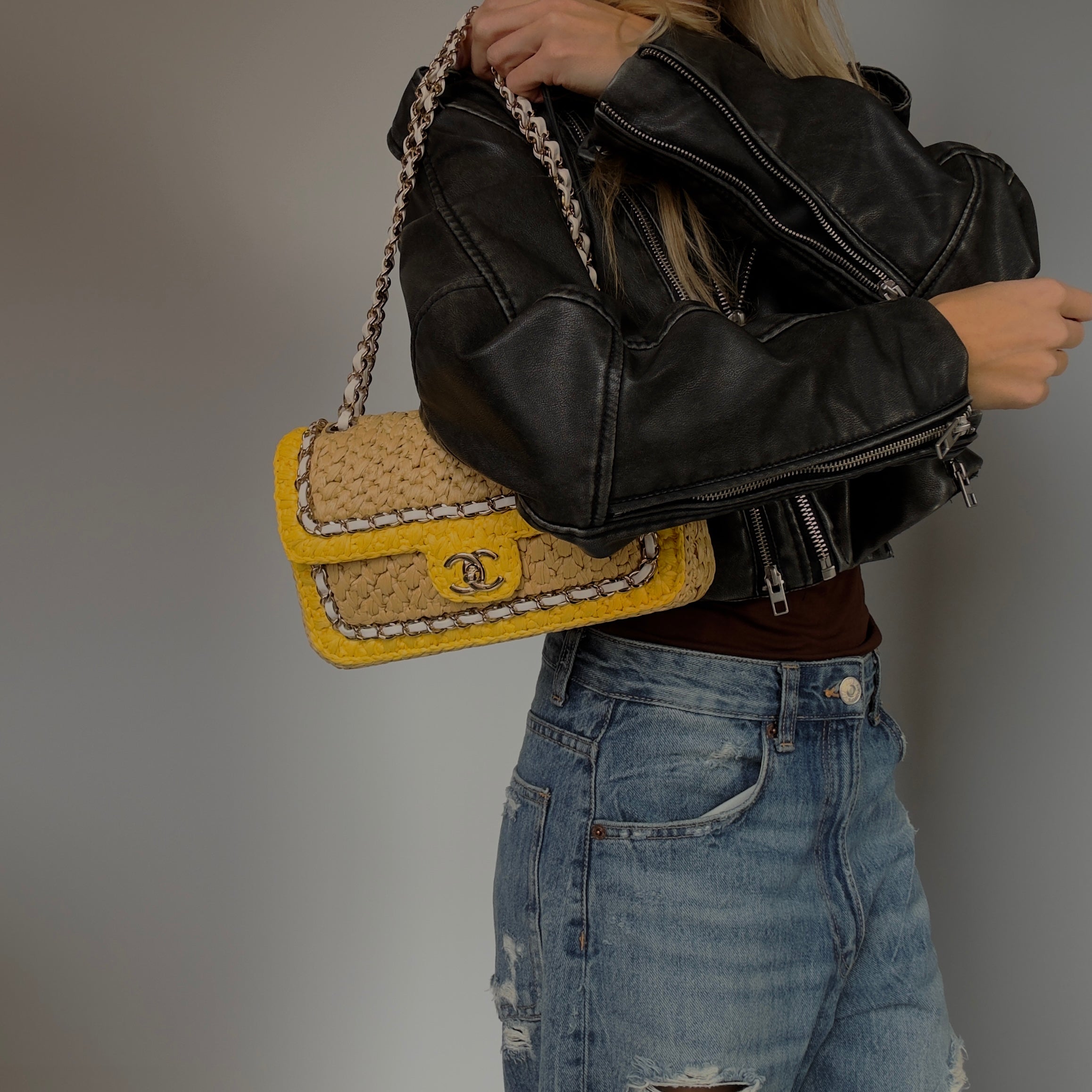 Chanel Raffia Chain Venice Beach Flap Bag Beige Yellow -  Replica Handbags 