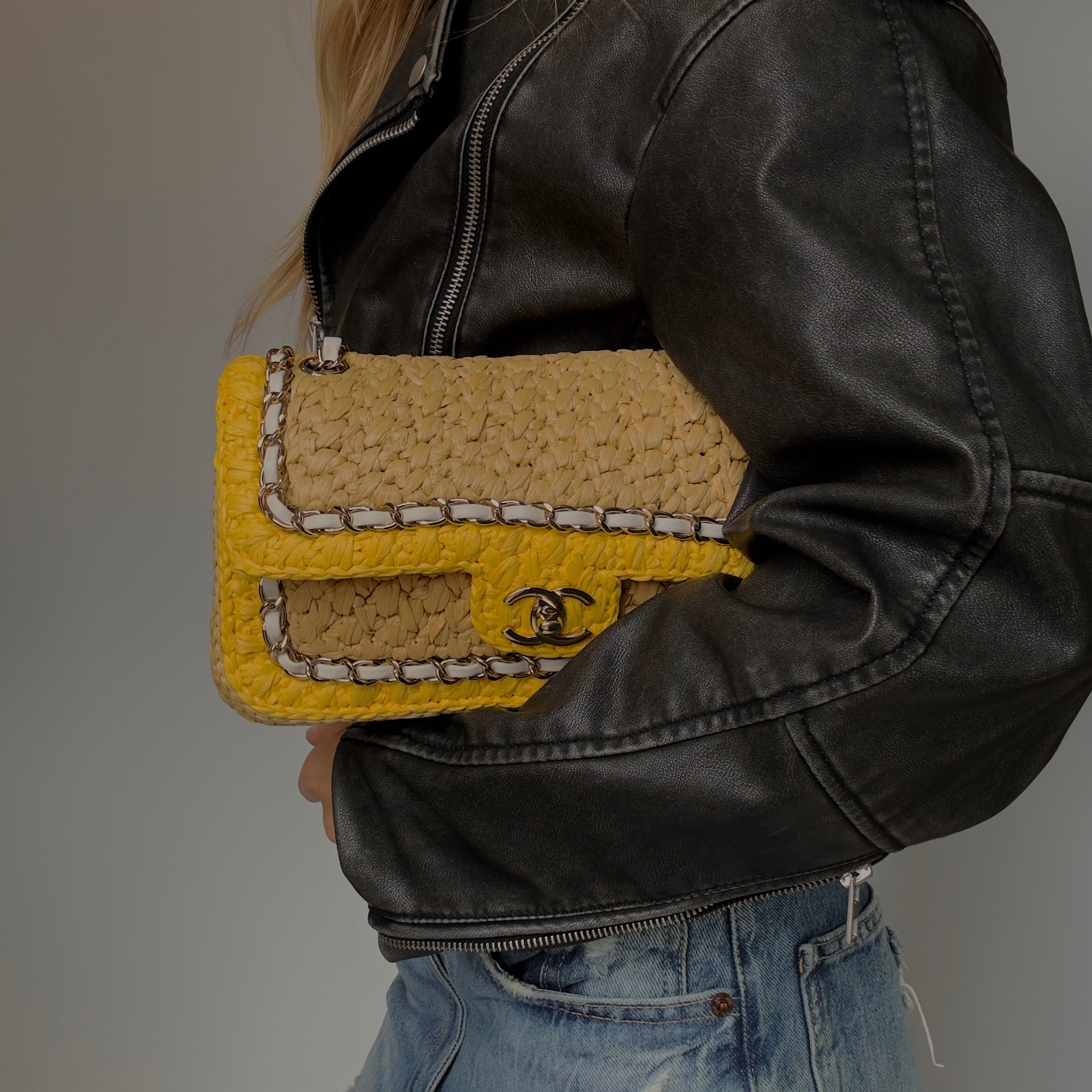 Chanel Raffia Chain Venice Beach Flap Bag Beige Yellow - Replica Handbags