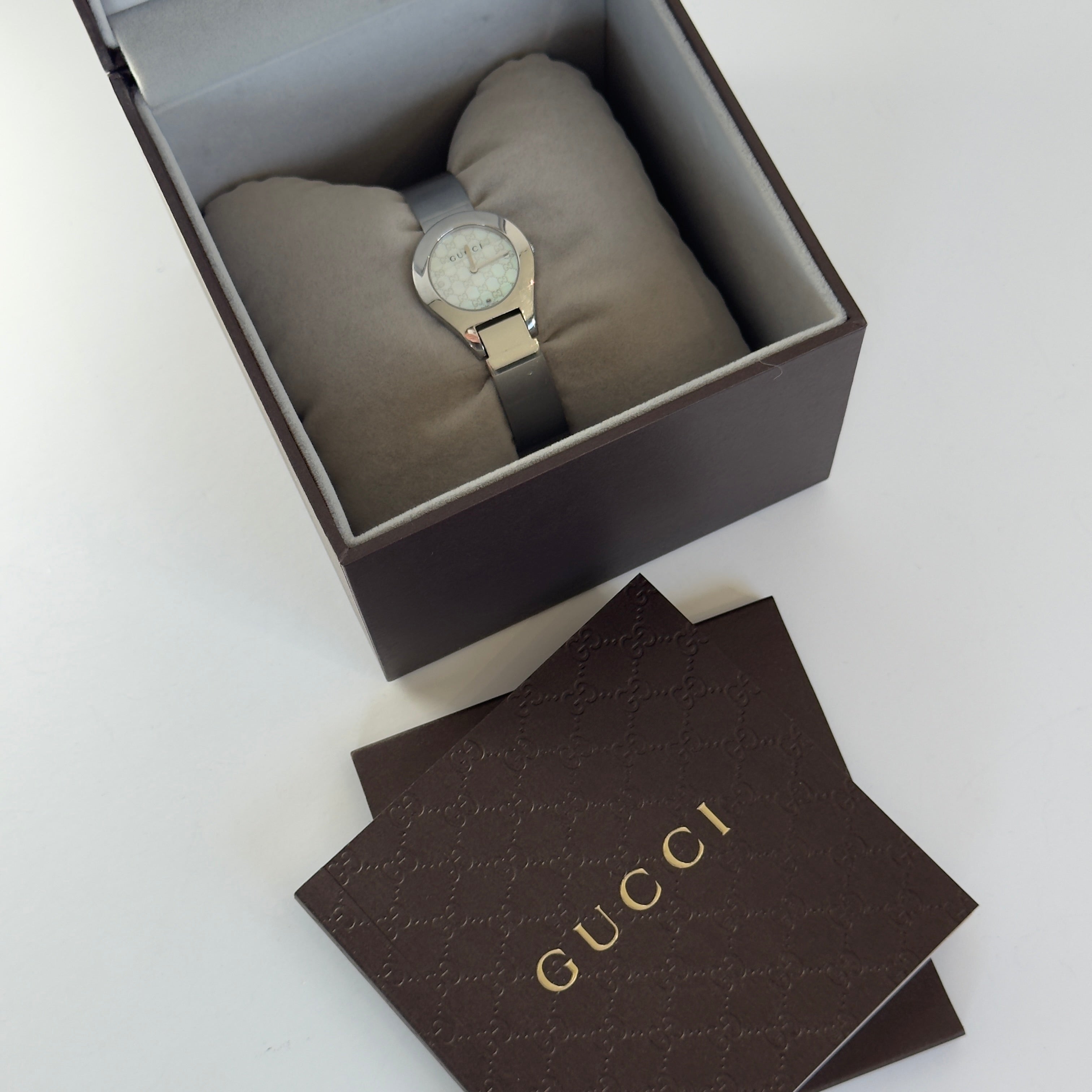 Gucci 6700L Stainless Steel Mother Of Pearl Dial Bangle Watch -  Replica Handbags 