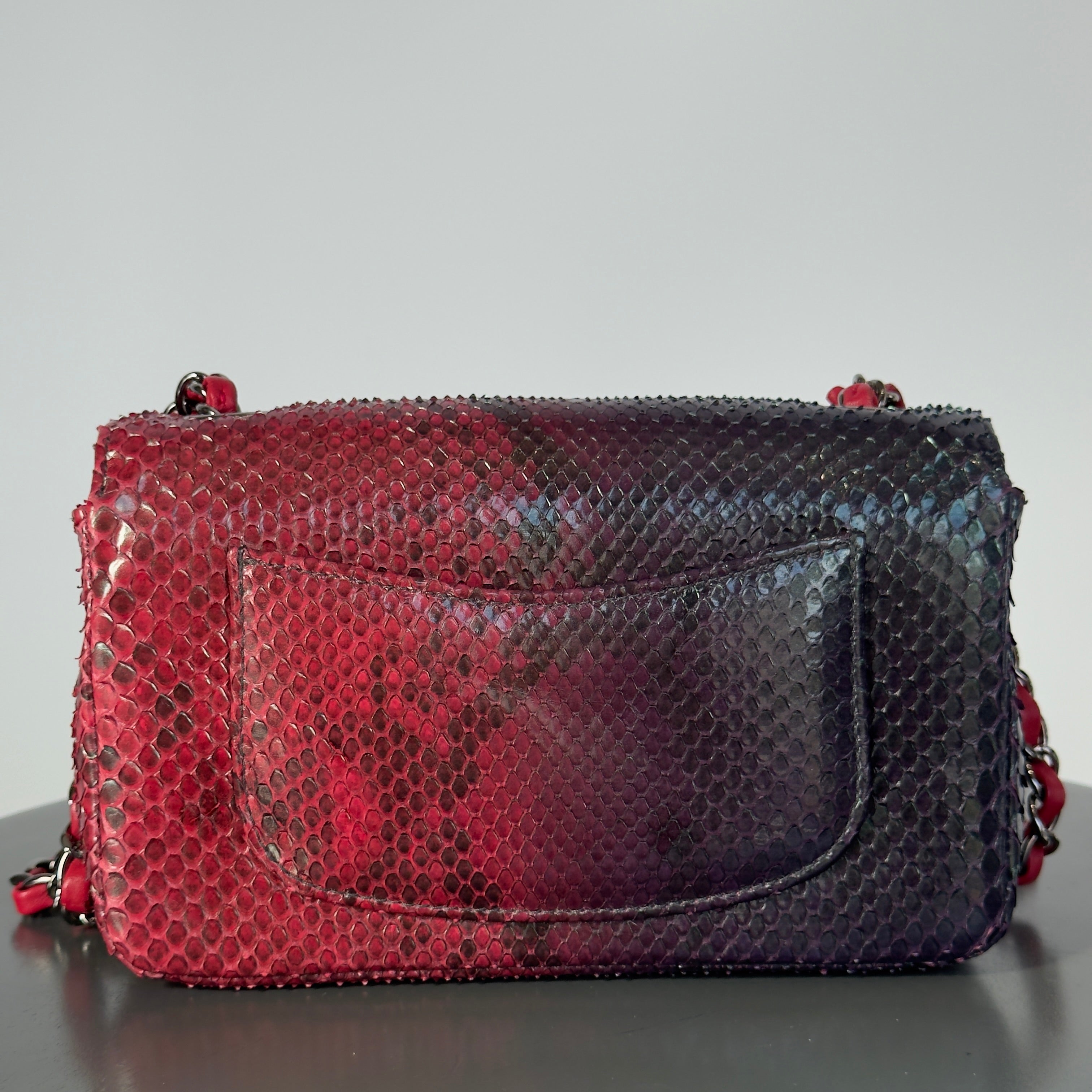 Chanel Mini Rectangular Flap Bag Red and Black Python Ruthenium Tone Hardware -  Replica Handbags 