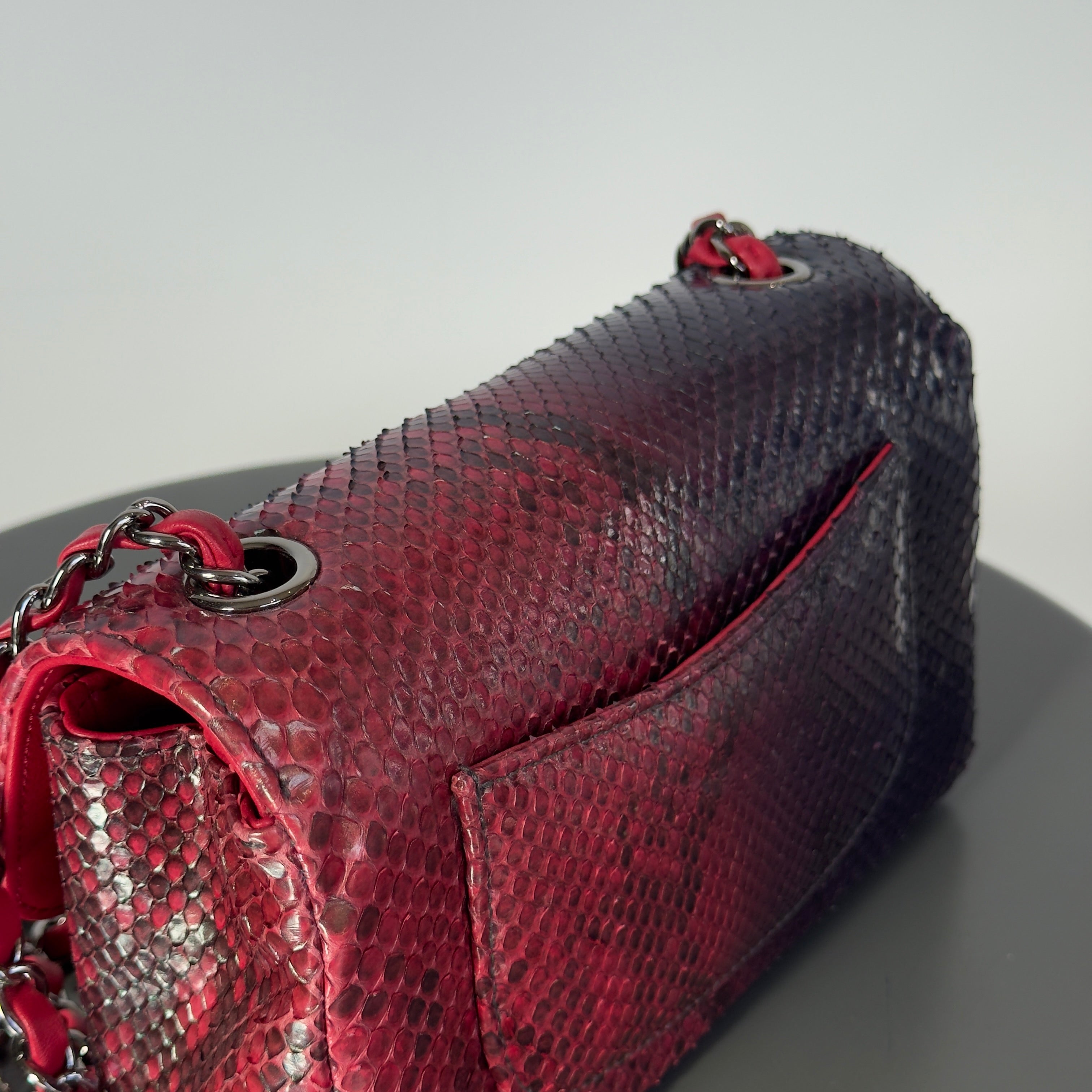 Chanel Mini Rectangular Flap Bag Red and Black Python Ruthenium Tone Hardware -  Replica Handbags 