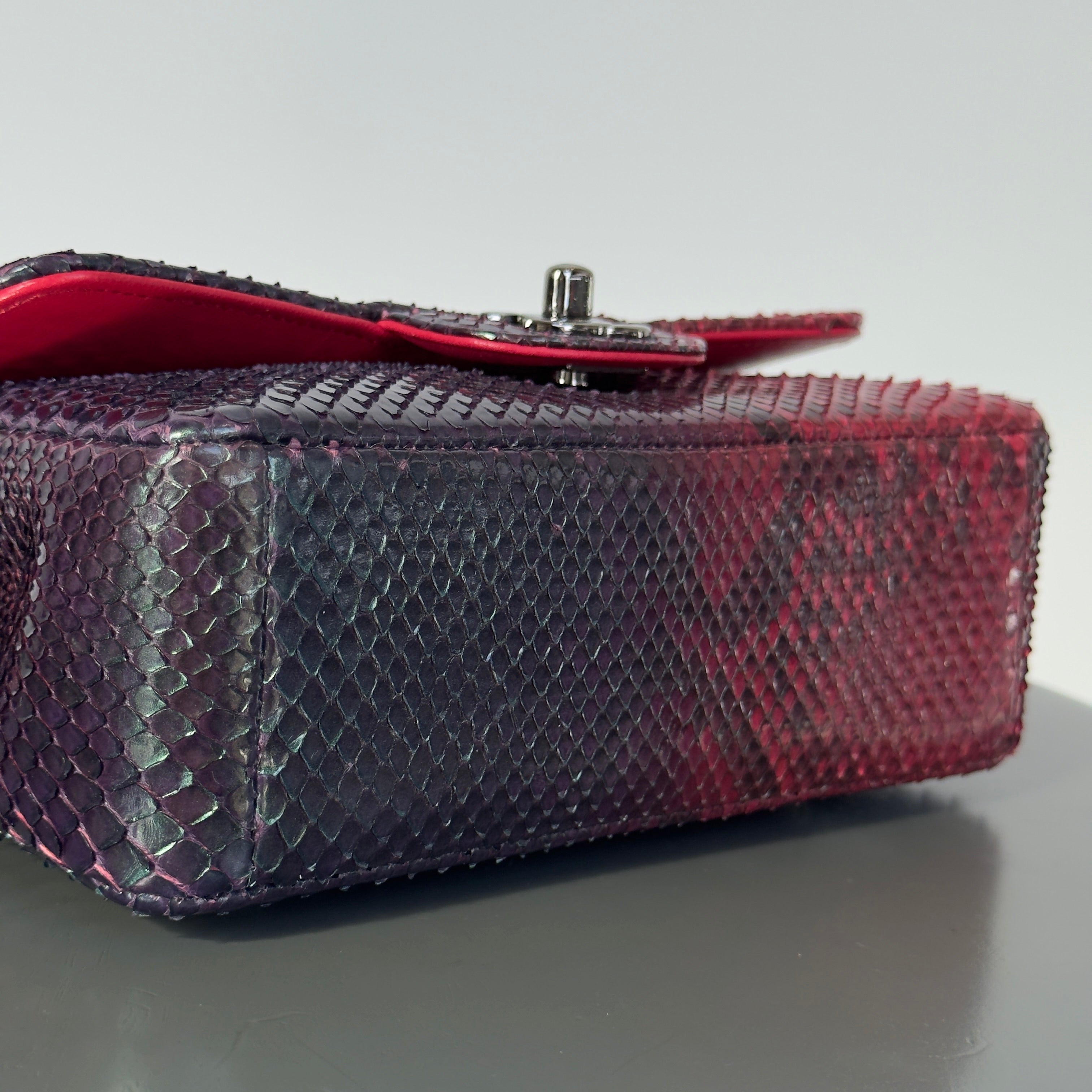 Chanel Mini Rectangular Flap Bag Red and Black Python Ruthenium Tone Hardware - Replica Handbags