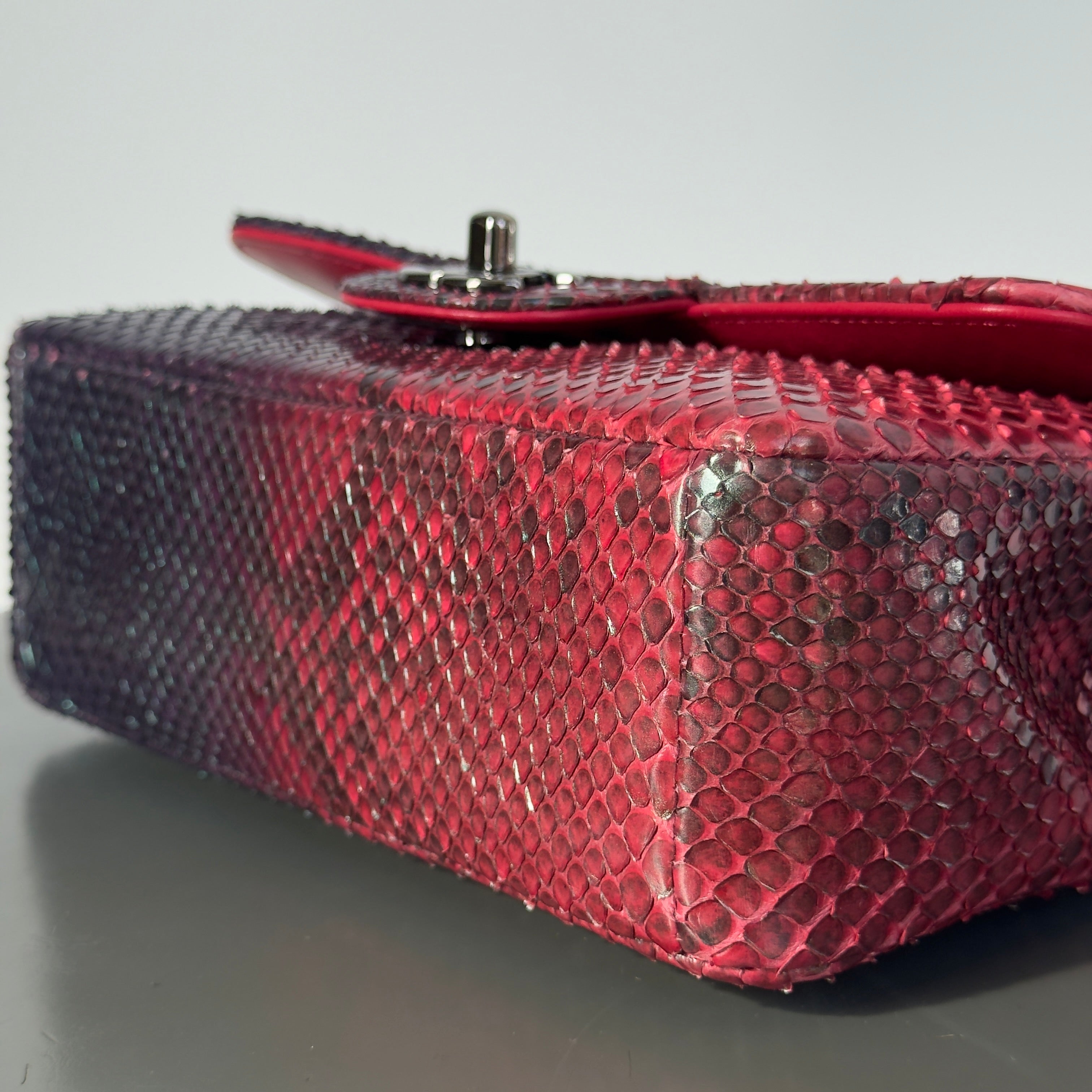 Chanel Mini Rectangular Flap Bag Red and Black Python Ruthenium Tone Hardware -  Replica Handbags 