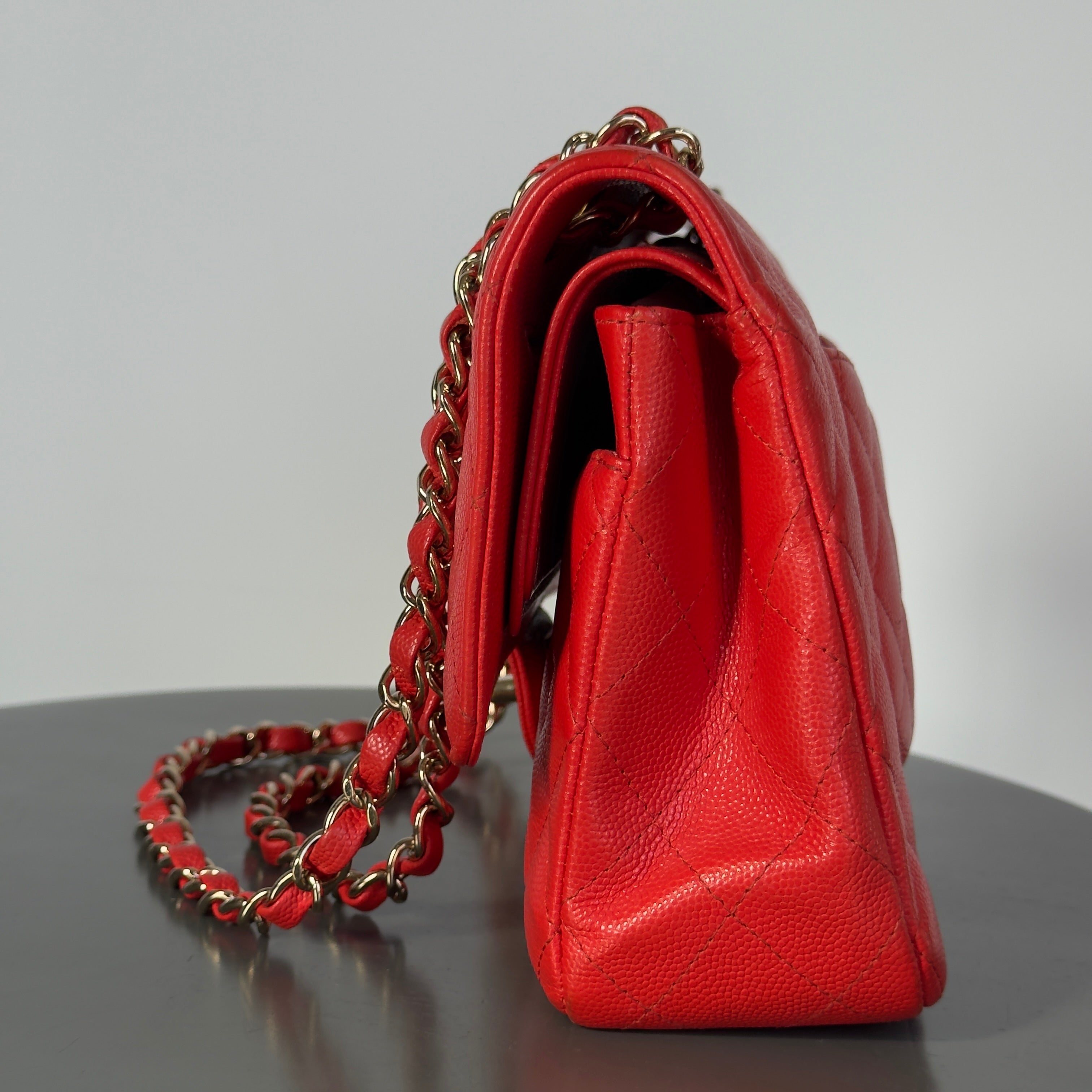 Chanel Caviar Quilted Medium Double Flap 2019 Red Orange Light Gold Hardware -  Replica Handbags 