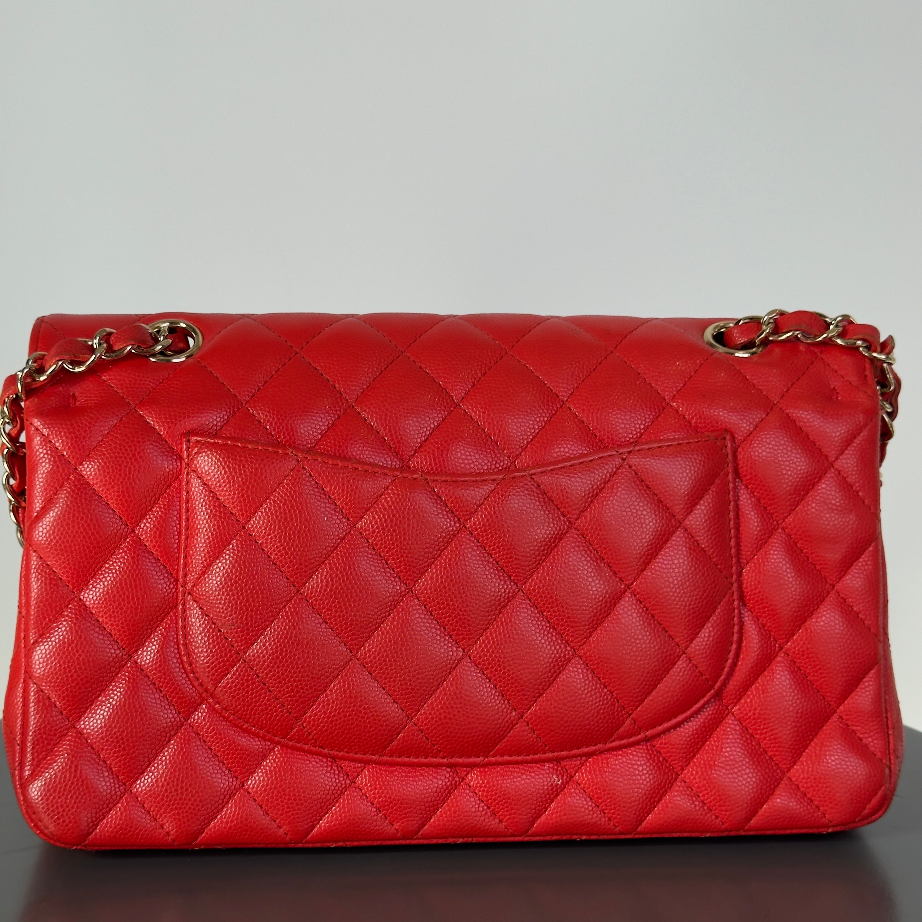 Chanel Caviar Quilted Medium Double Flap 2019 Red Orange Light Gold Hardware -  Replica Handbags 