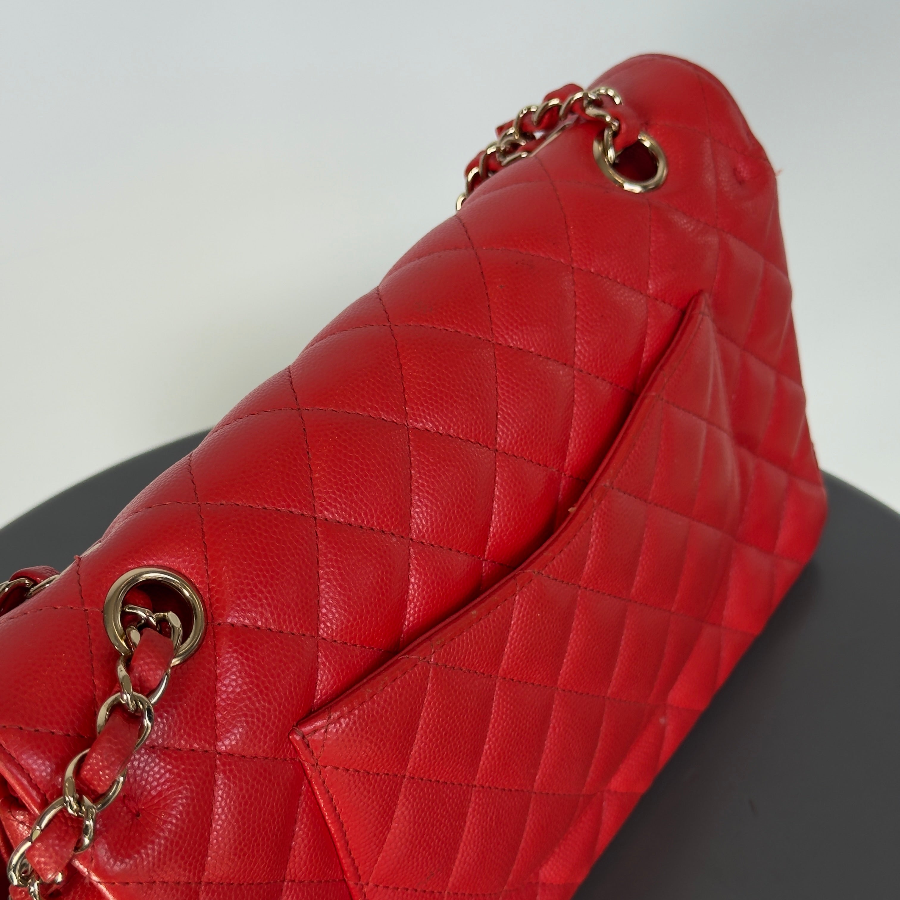 Chanel Caviar Quilted Medium Double Flap 2019 Red Orange Light Gold Hardware - Replica Handbags