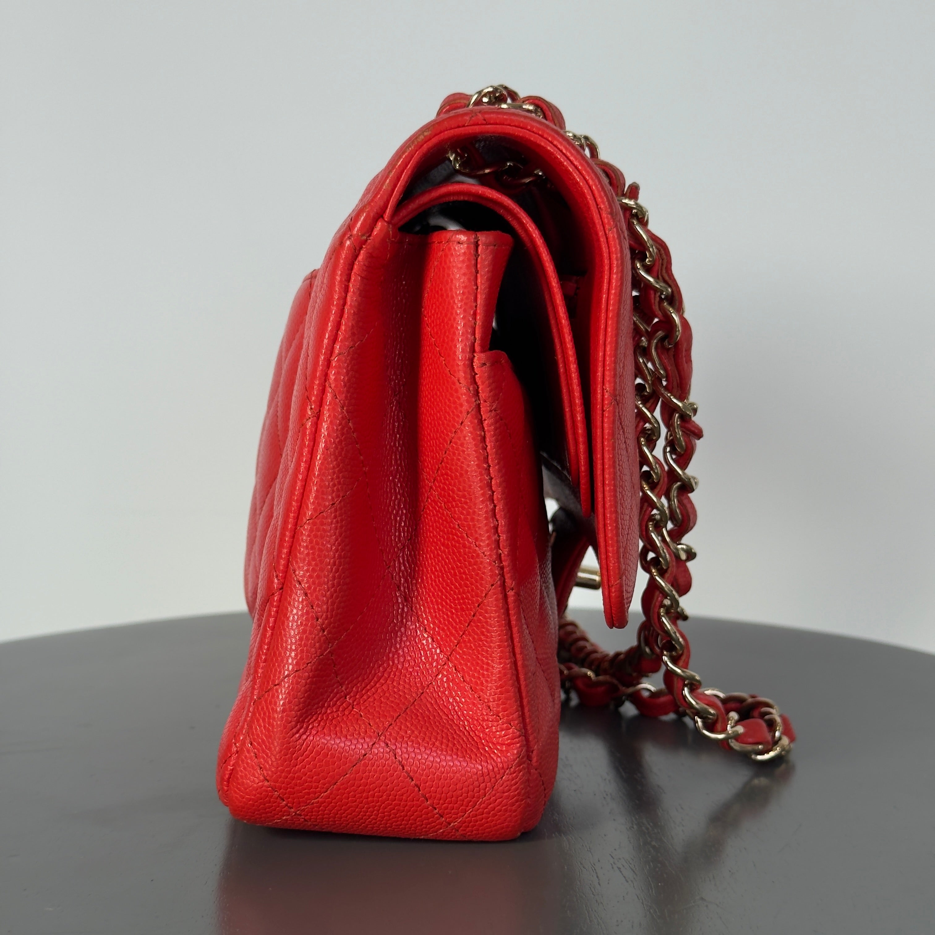 Chanel Caviar Quilted Medium Double Flap 2019 Red Orange Light Gold Hardware - Replica Handbags