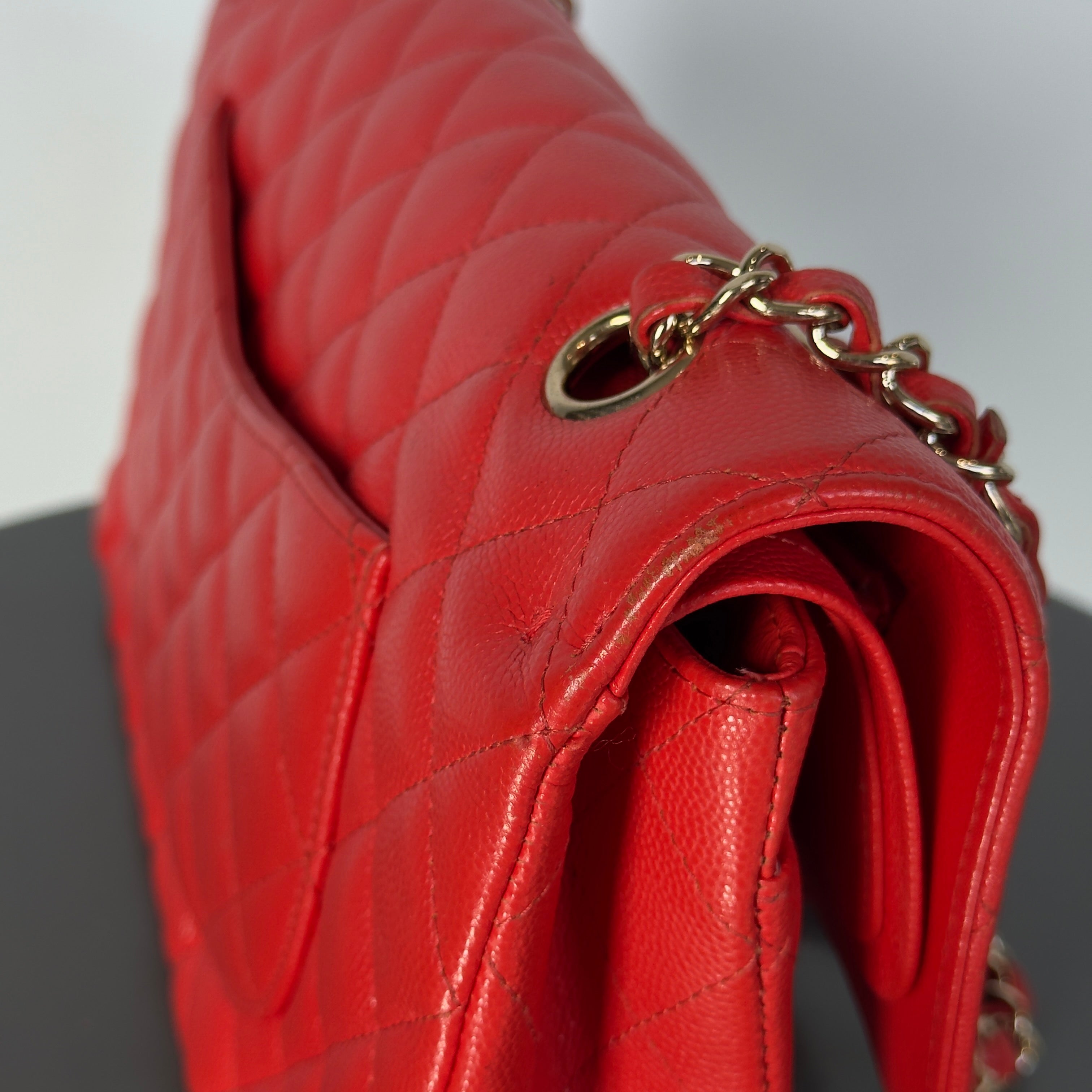 Chanel Caviar Quilted Medium Double Flap 2019 Red Orange Light Gold Hardware -  Replica Handbags 