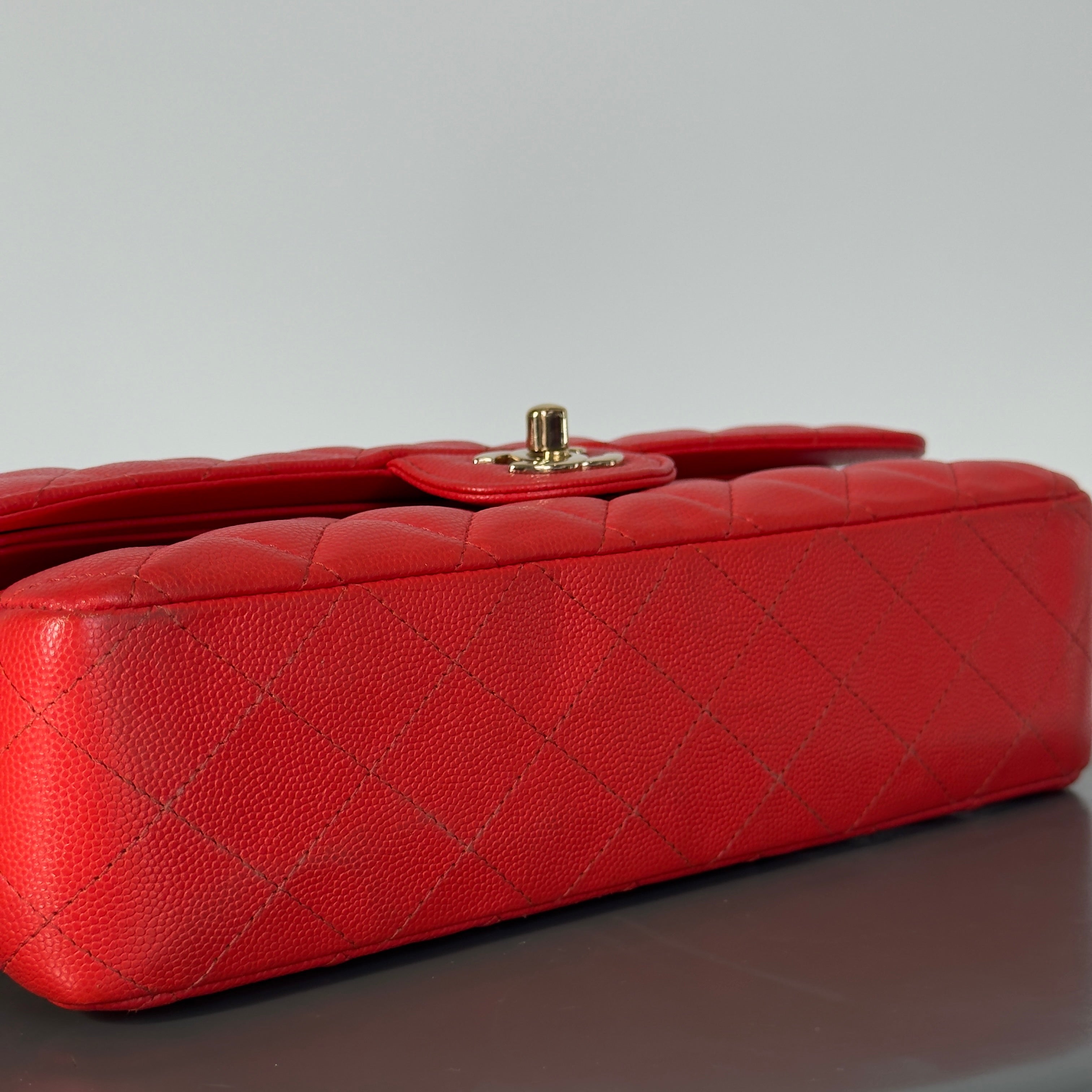 Chanel Caviar Quilted Medium Double Flap 2019 Red Orange Light Gold Hardware - Replica Handbags