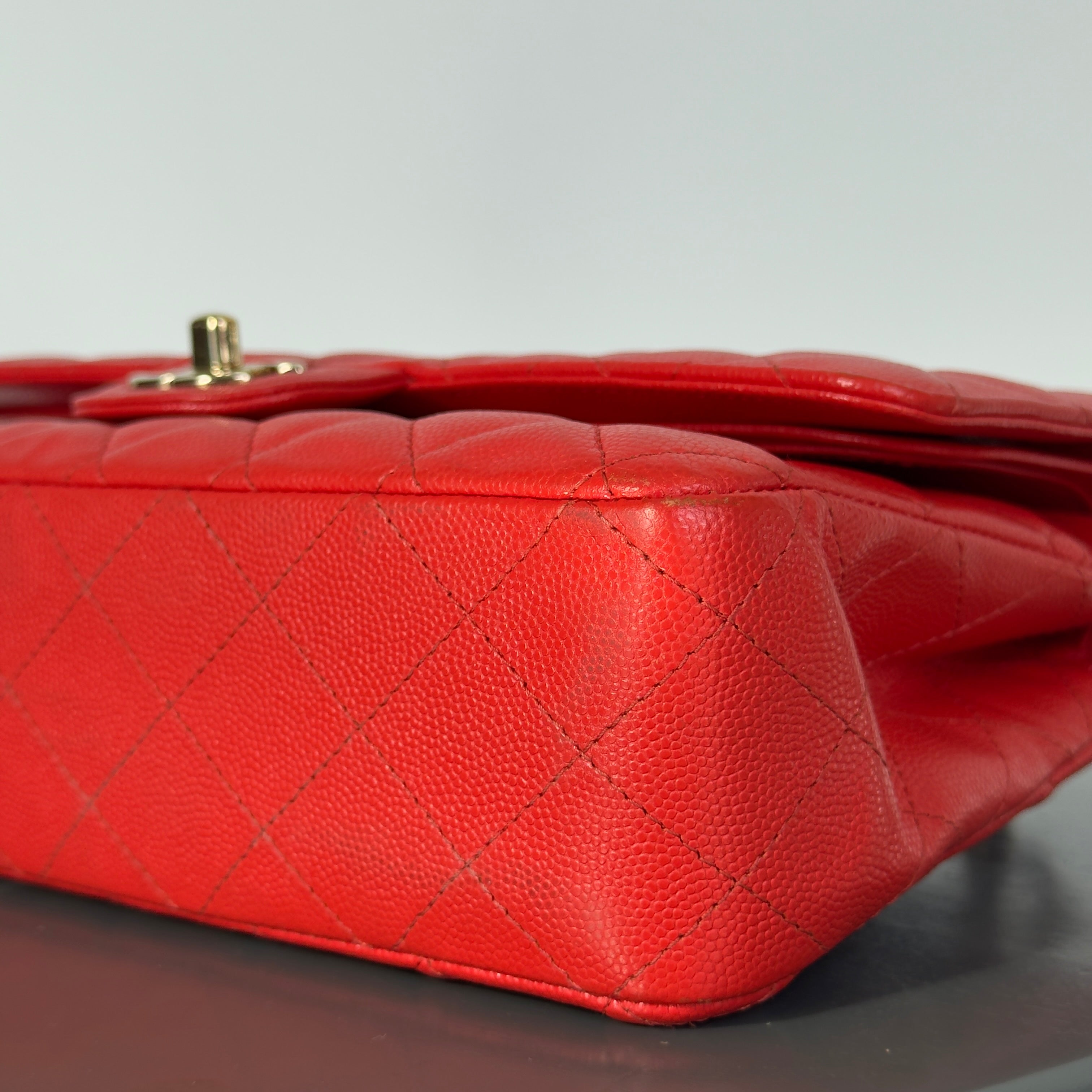 Chanel Caviar Quilted Medium Double Flap 2019 Red Orange Light Gold Hardware -  Replica Handbags 