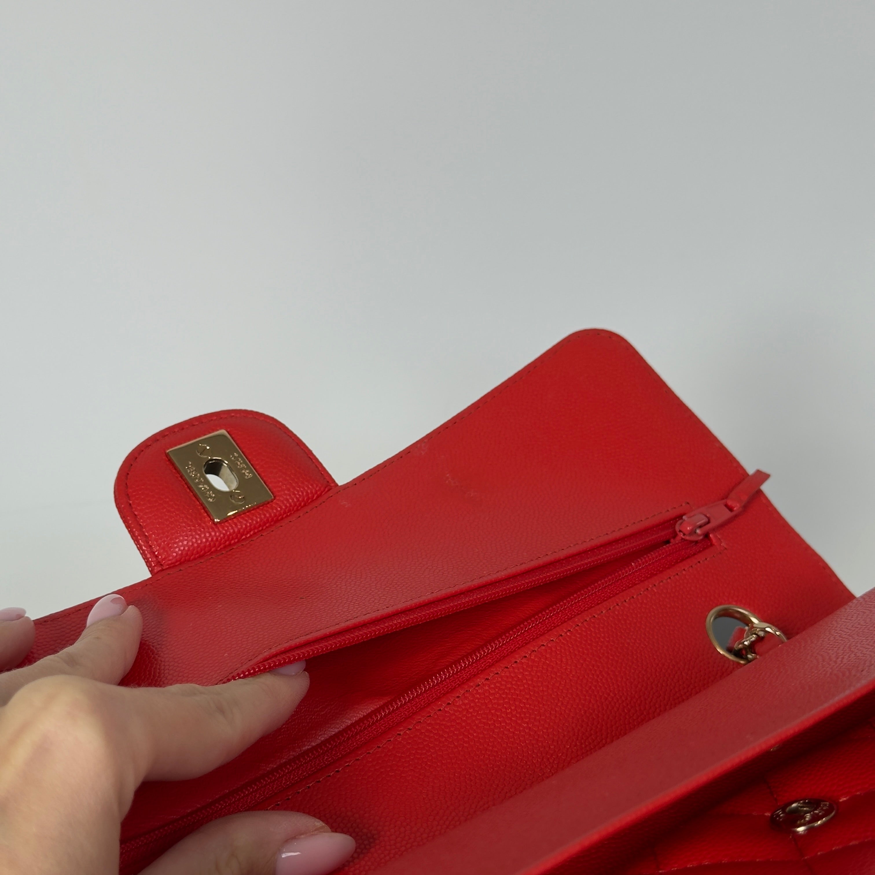 Chanel Caviar Quilted Medium Double Flap 2019 Red Orange Light Gold Hardware -  Replica Handbags 