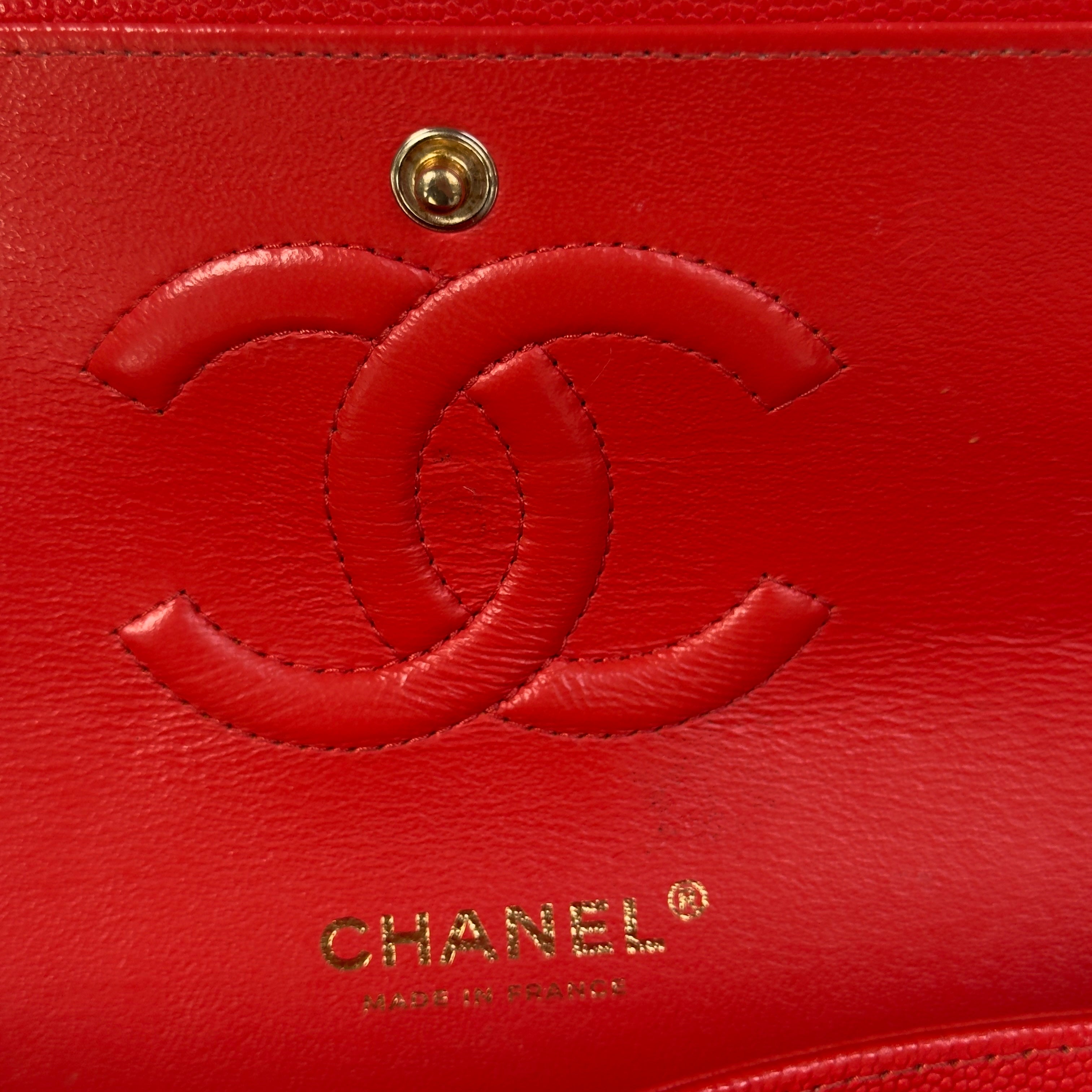 Chanel Caviar Quilted Medium Double Flap 2019 Red Orange Light Gold Hardware -  Replica Handbags 