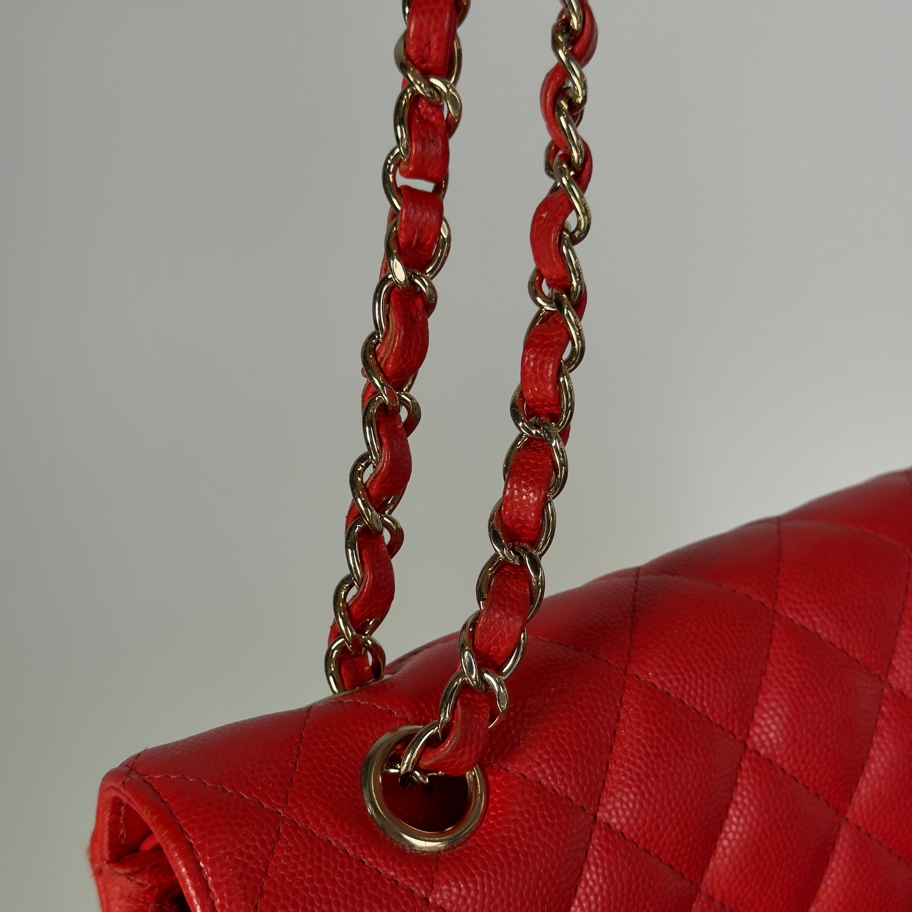 Chanel Caviar Quilted Medium Double Flap 2019 Red Orange Light Gold Hardware -  Replica Handbags 