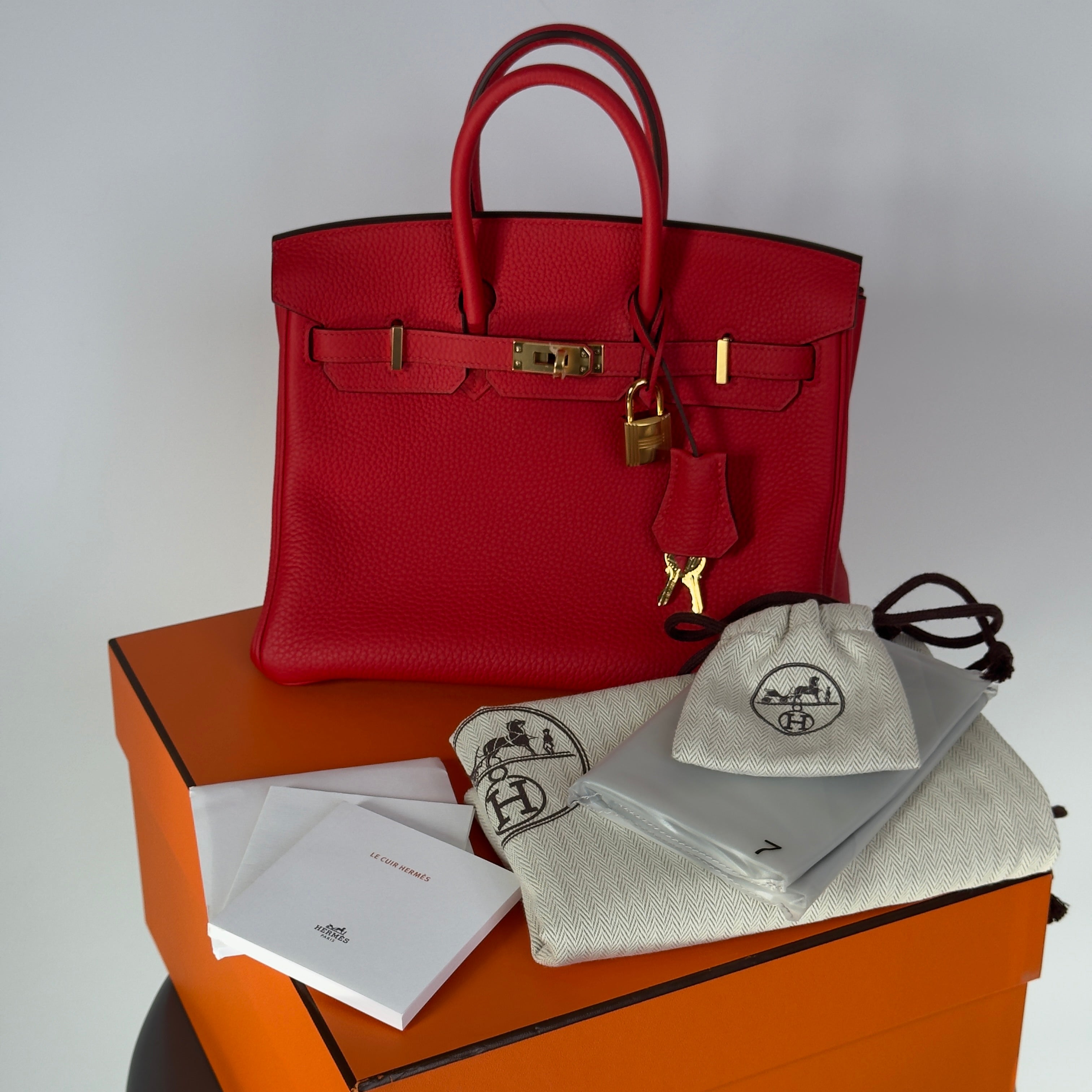 Hermes Birkin 25 Rouge De Coeur Togo Gold Toned Hardware -  Replica Handbags 