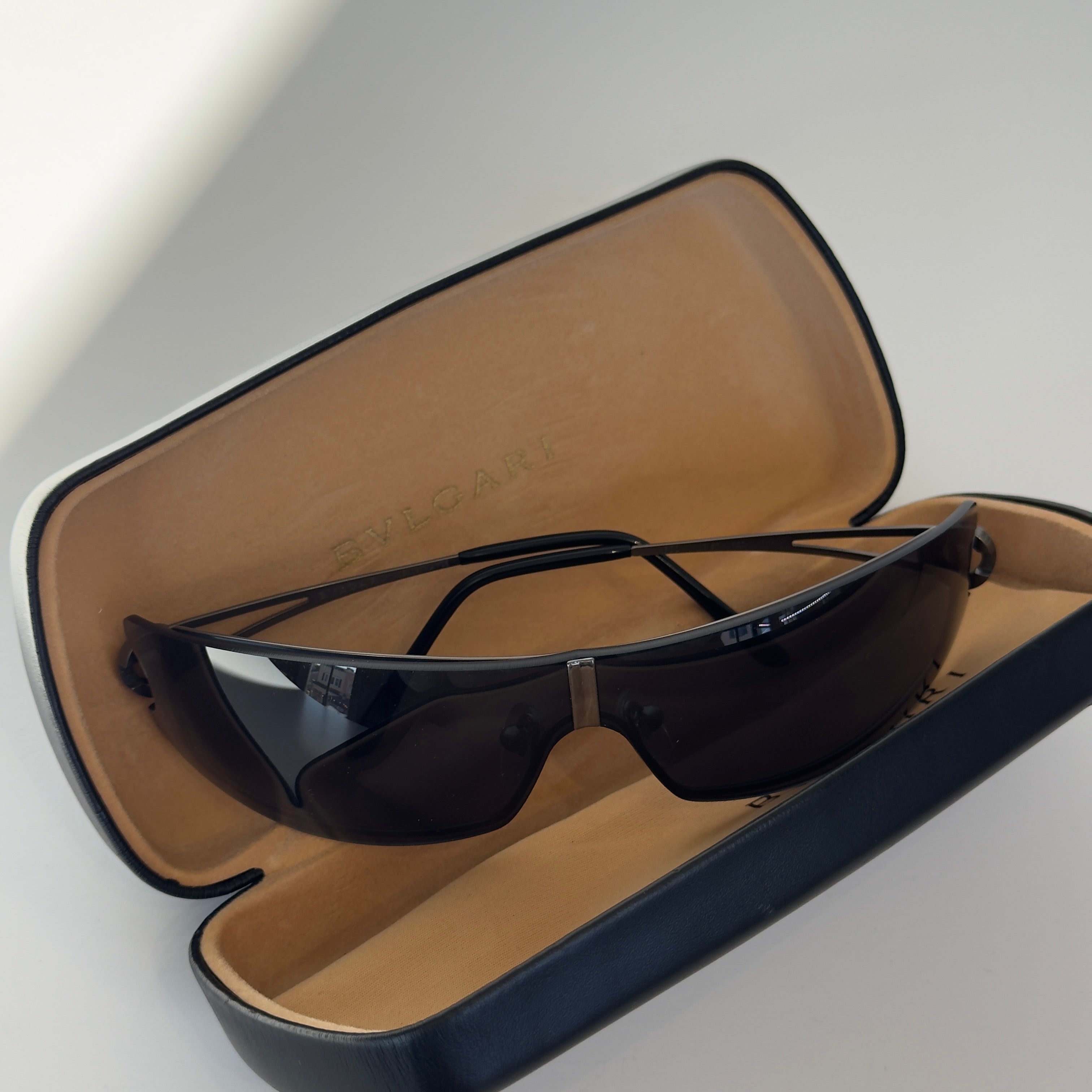 Bvlgari Black Wire Frame Shield Sunglasses - Replica Handbags