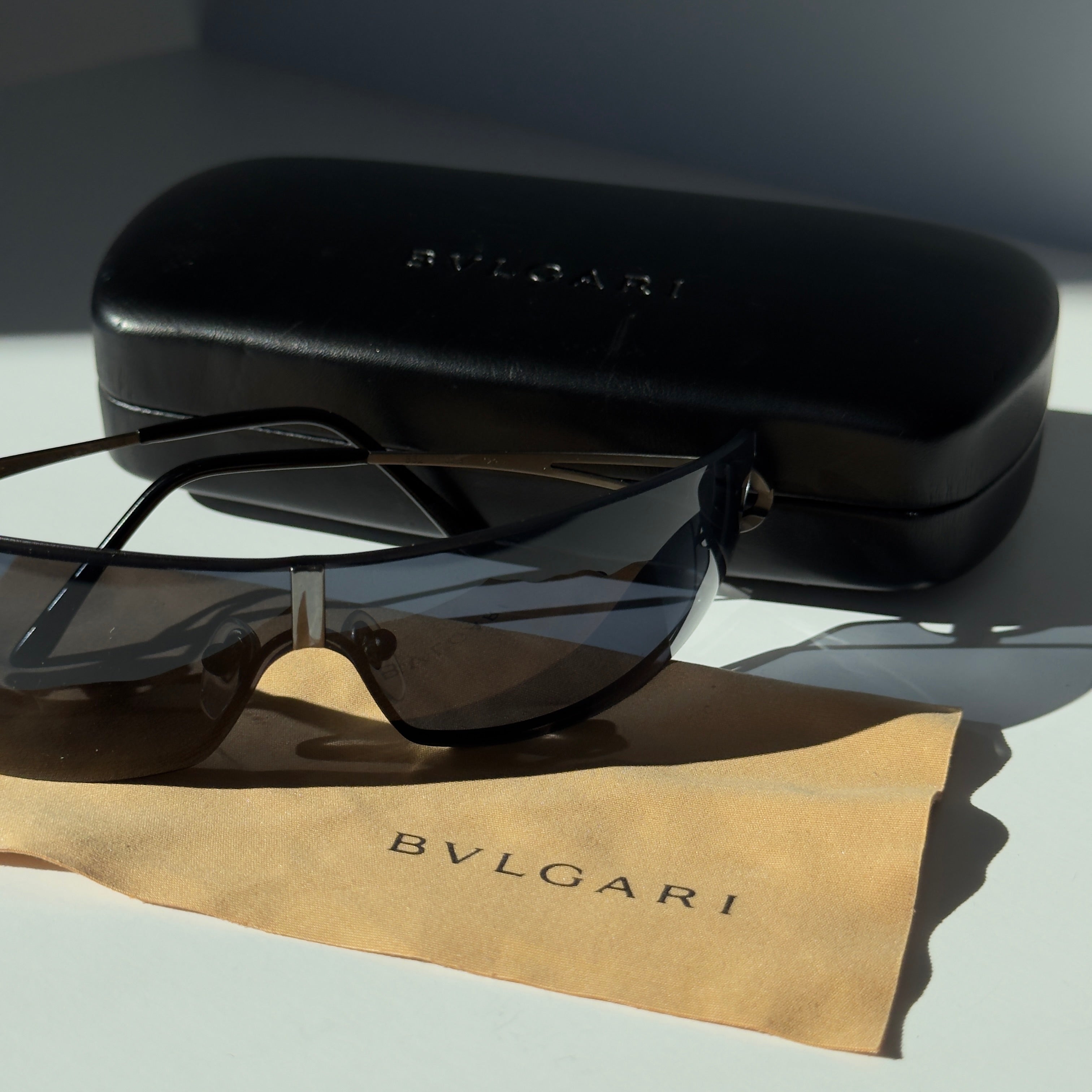 Bvlgari Black Wire Frame Shield Sunglasses -  Replica Handbags 