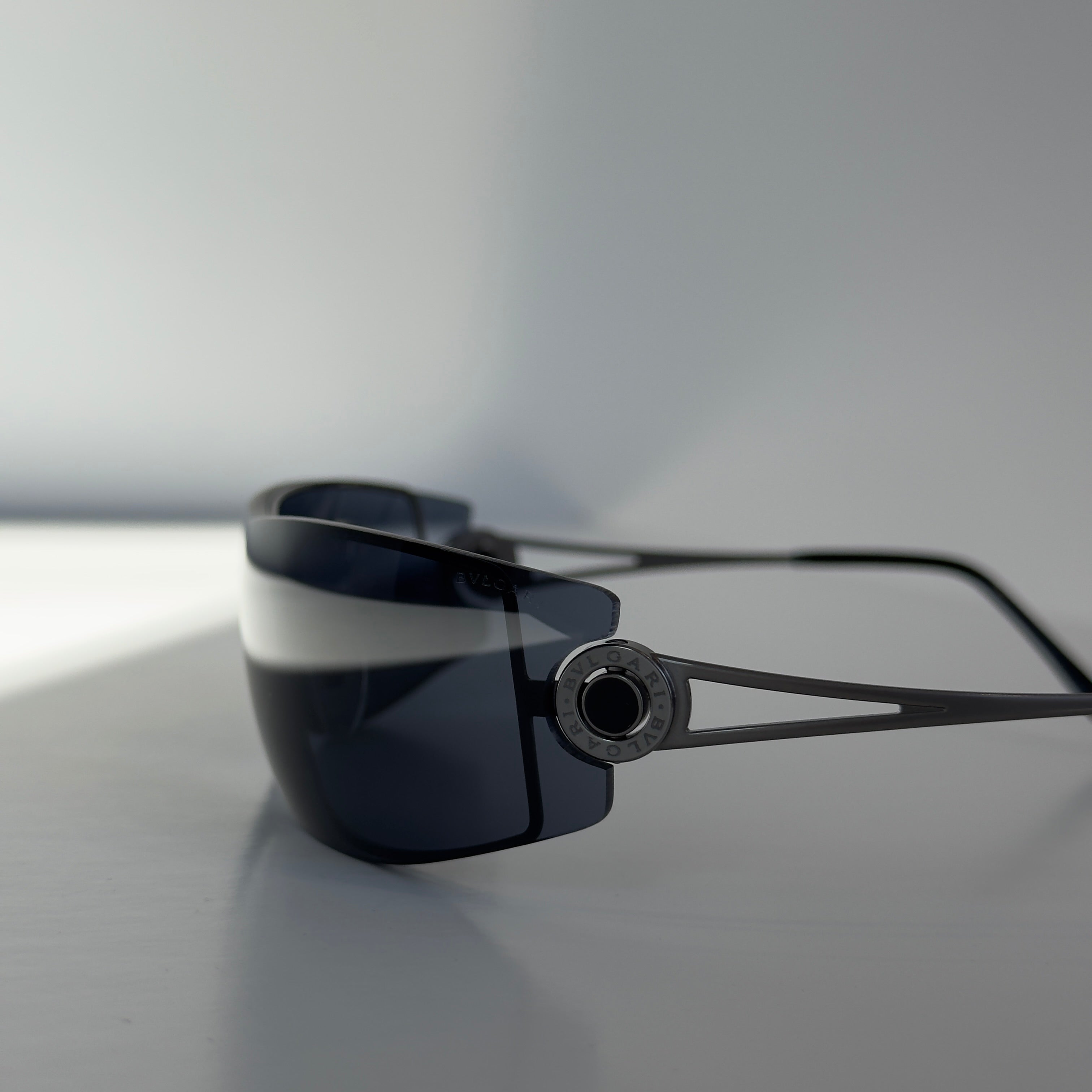 Bvlgari Black Wire Frame Shield Sunglasses -  Replica Handbags 