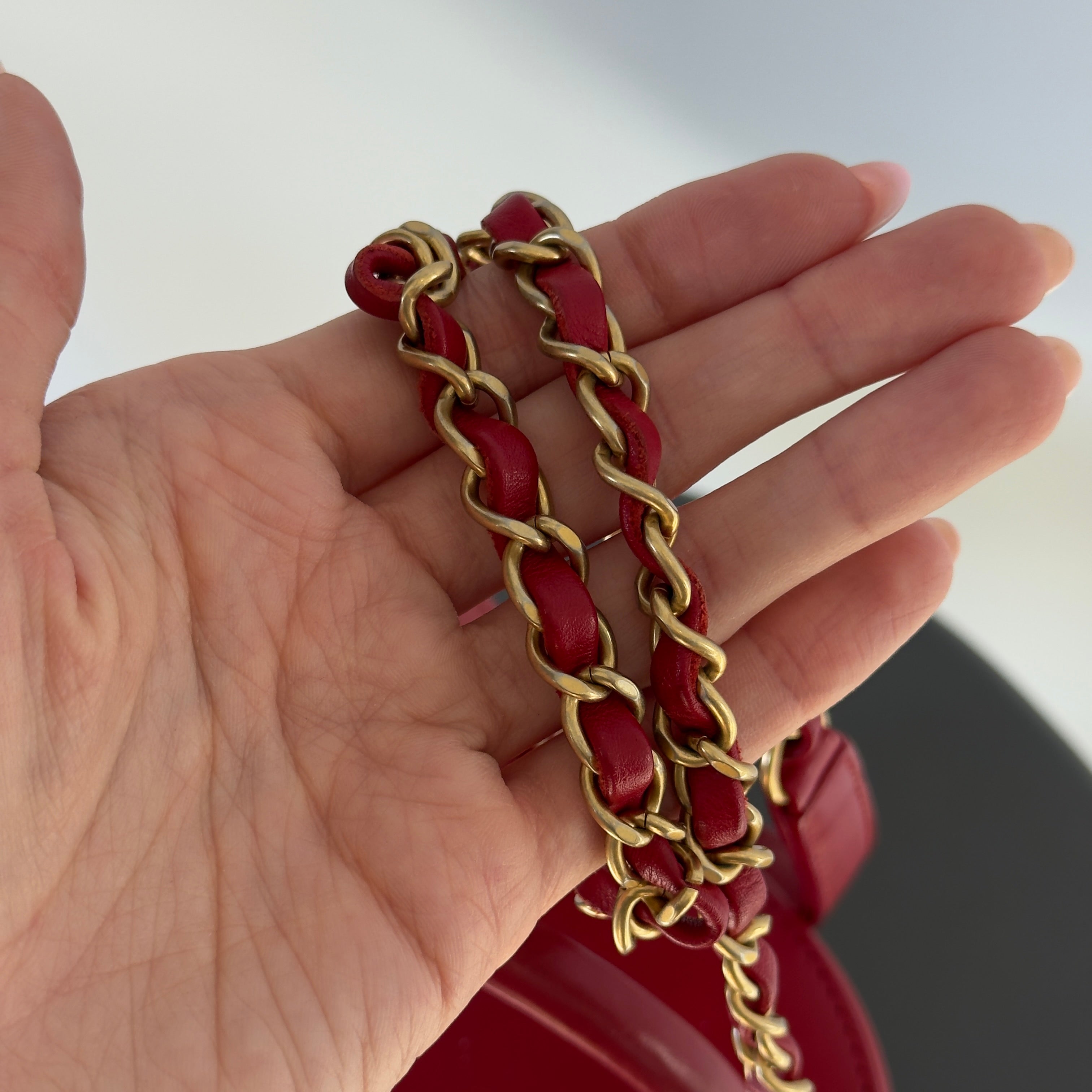 Chanel Pearl Logo Red Top Handle Vanity Case With Chain