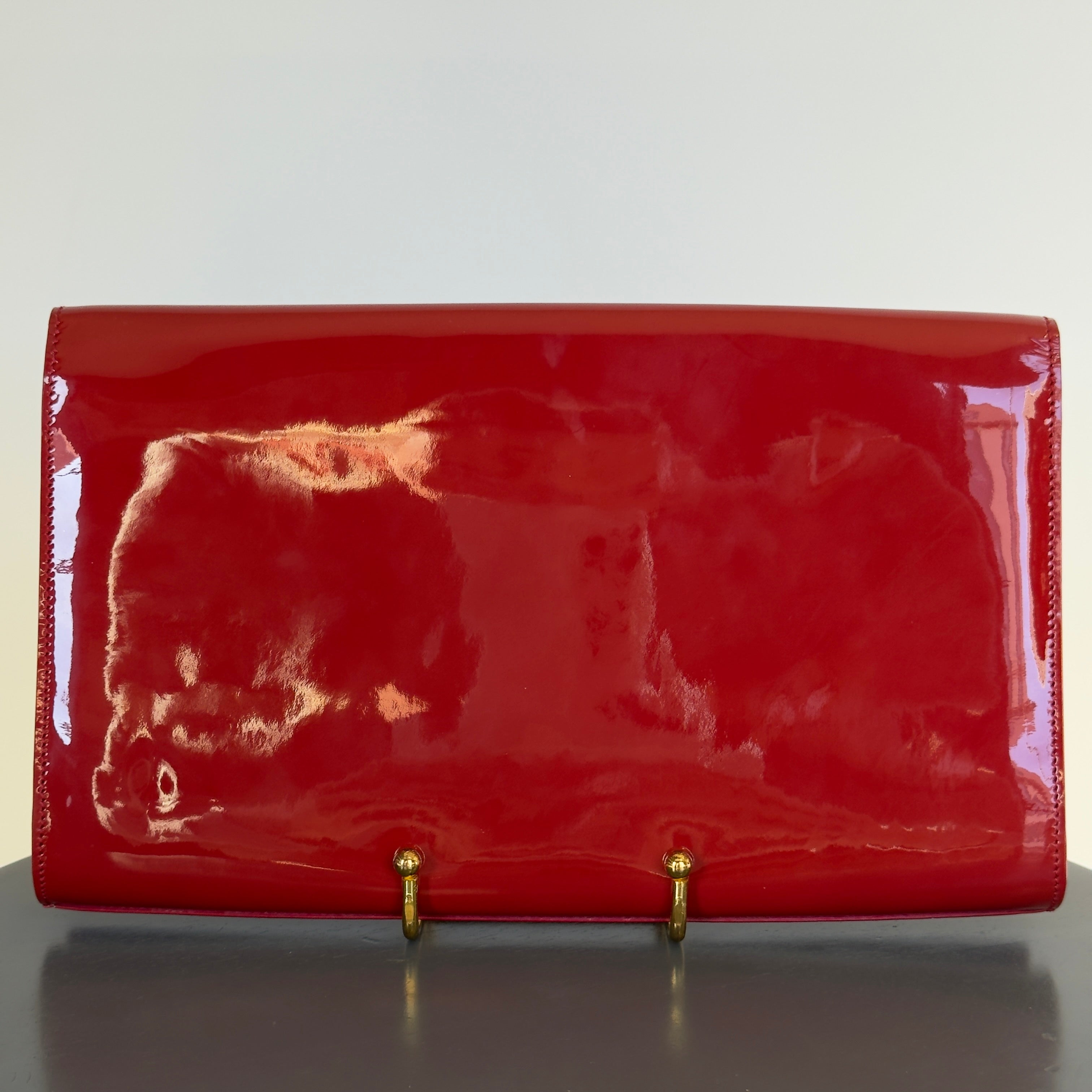 Yves Saint Laurent Belle De Jour Patent Leather Clutch Red