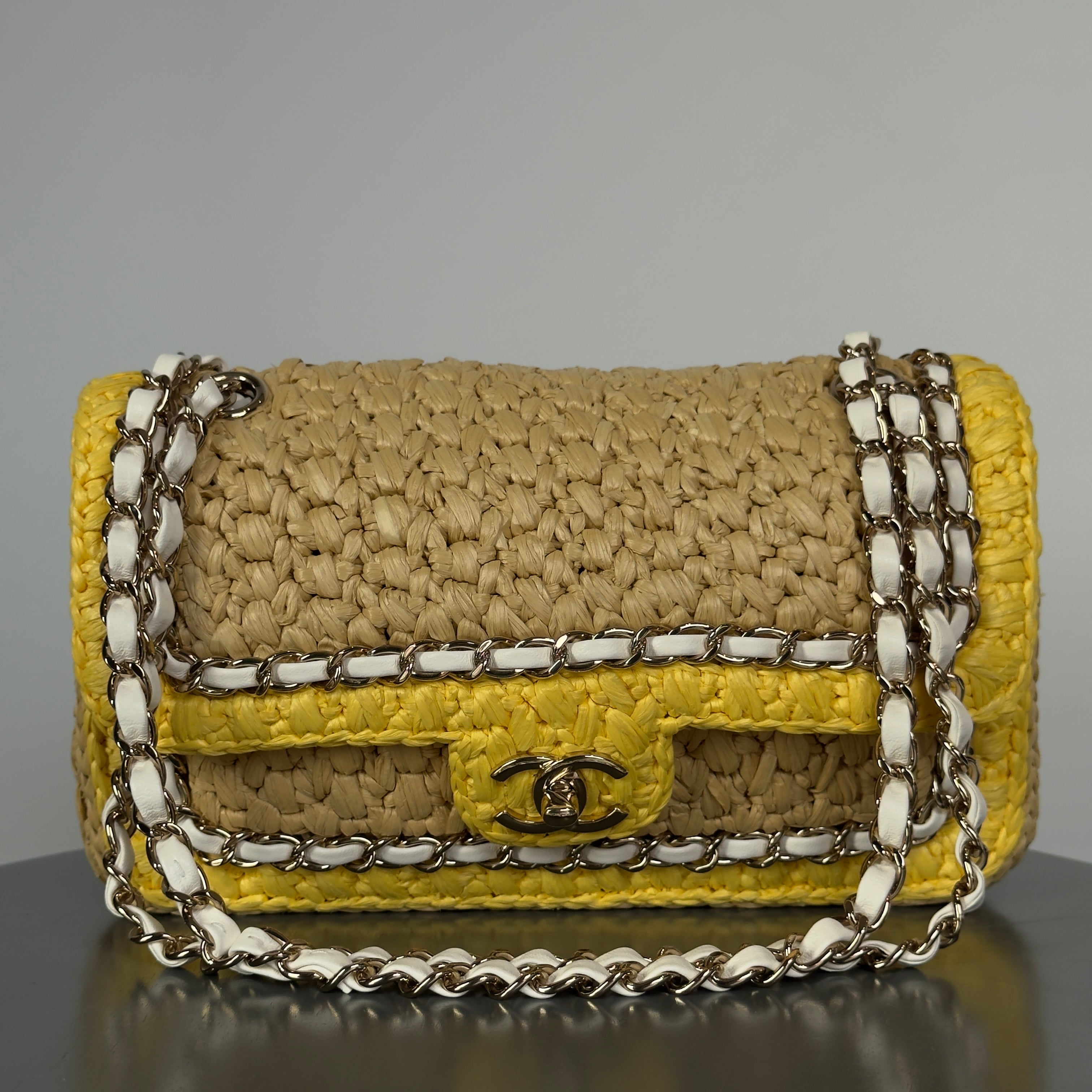 Chanel Raffia Chain Venice Beach Flap Bag Beige Yellow -  Replica Handbags 