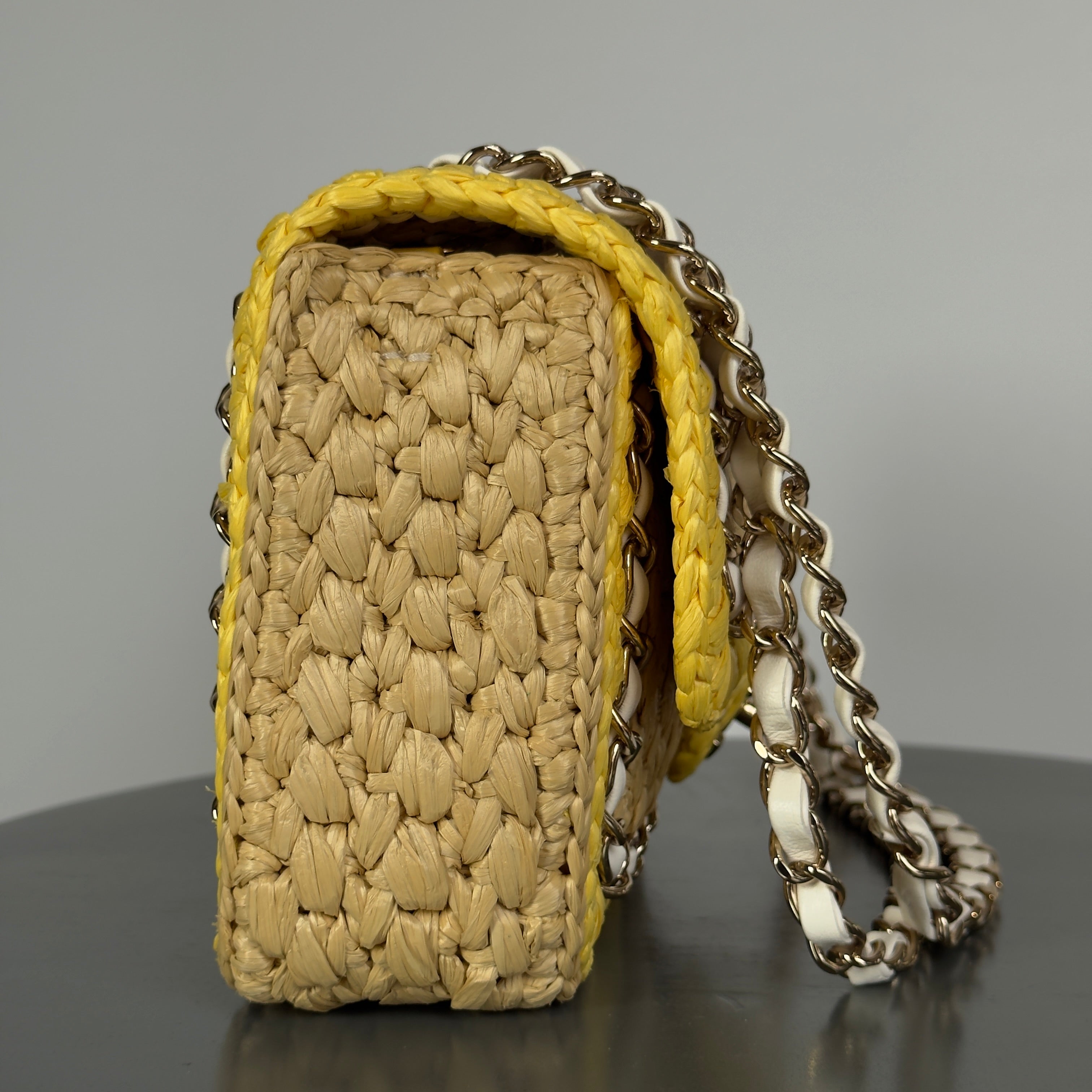 Chanel Raffia Chain Venice Beach Flap Bag Beige Yellow -  Replica Handbags 