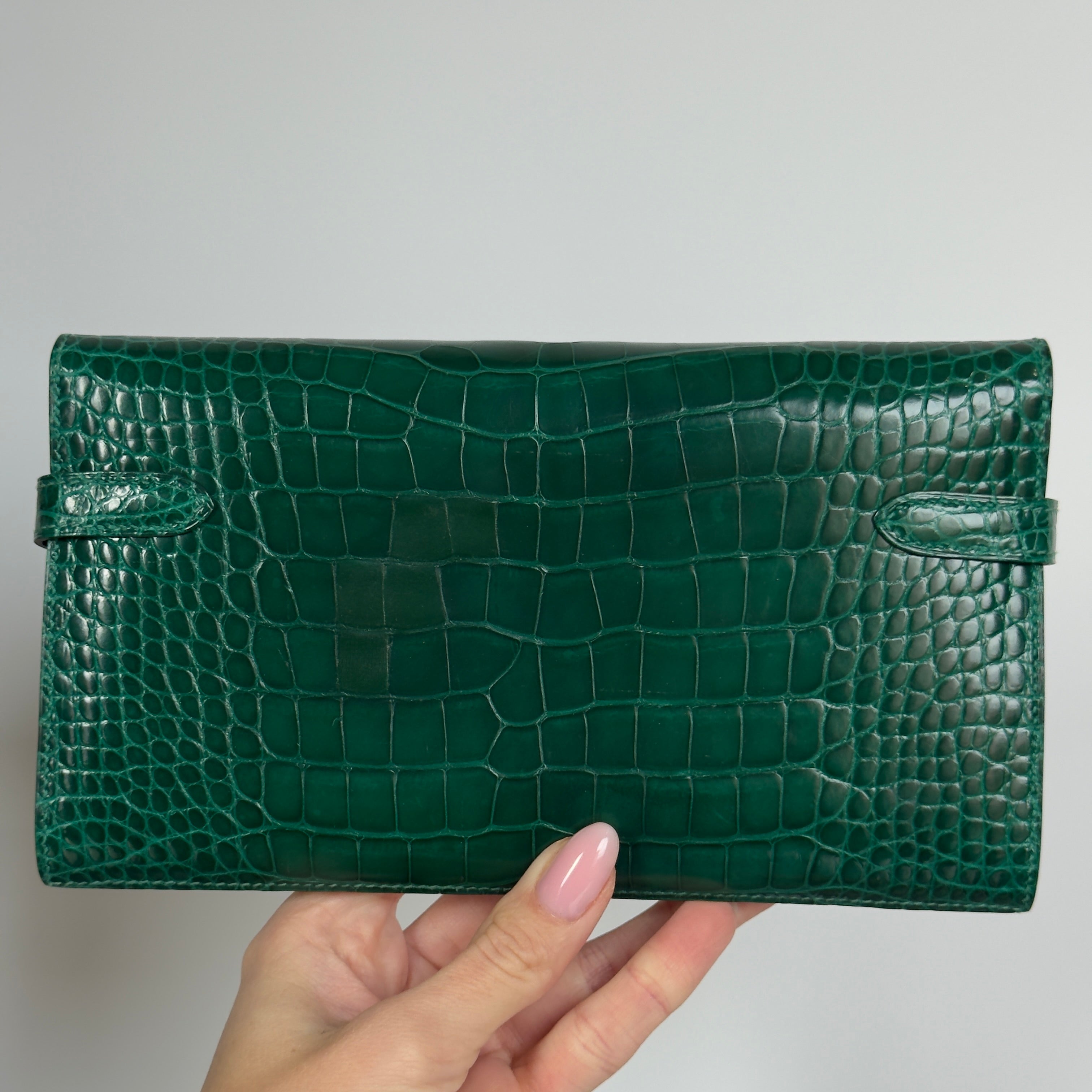 Hermes Kelly Longue Wallet Emerald Shiny Alligator -  Replica Handbags 