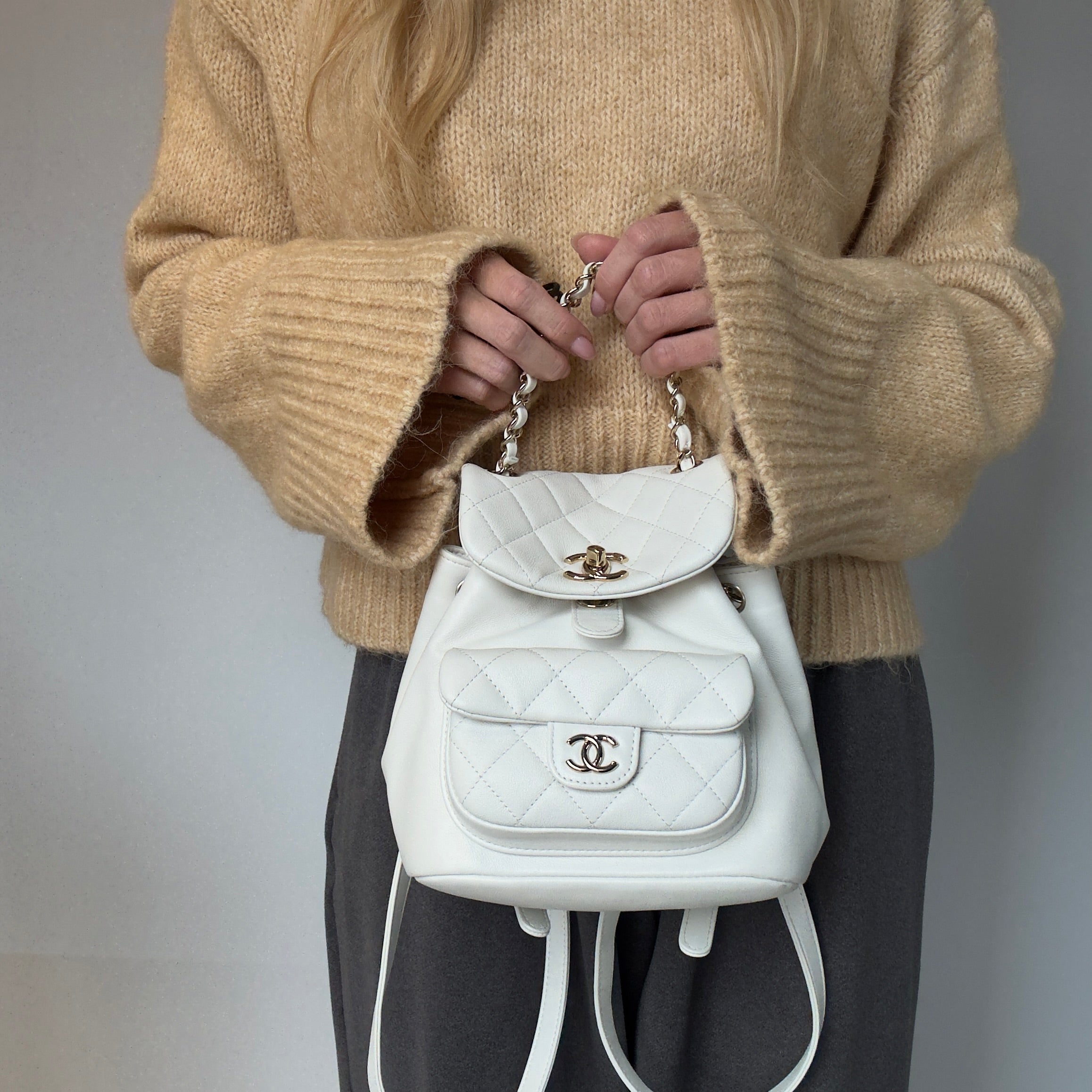 Chanel Small Duma Pockets Drawstring Backpack White -  Replica Handbags 