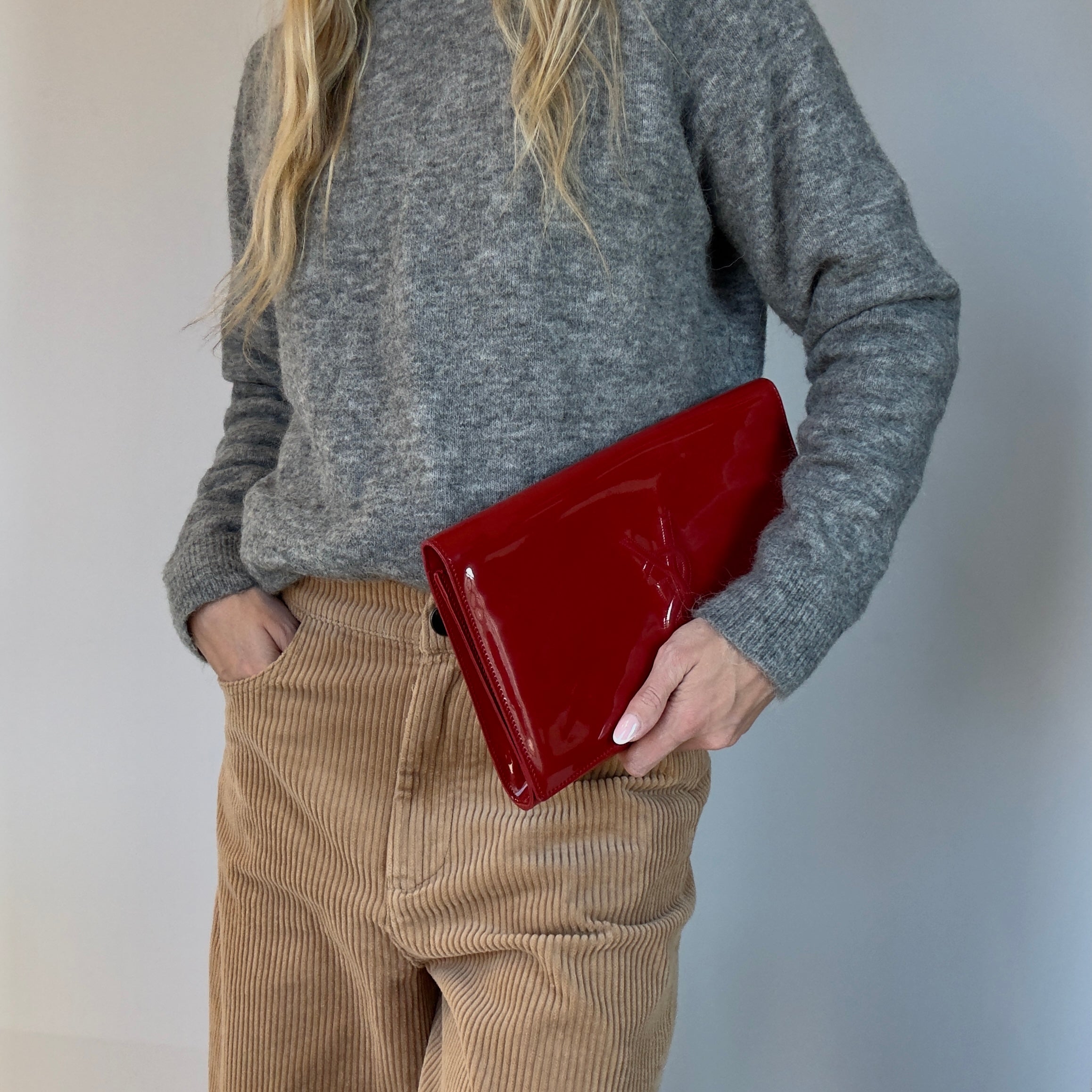 Yves Saint Laurent Belle De Jour Patent Leather Clutch Red