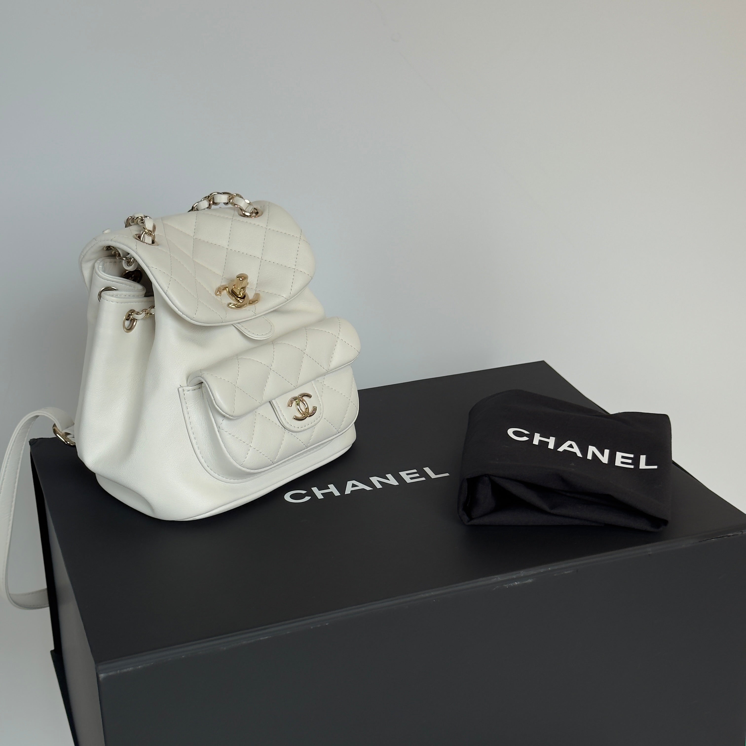 Chanel Small Duma Pockets Drawstring Backpack White -  Replica Handbags 