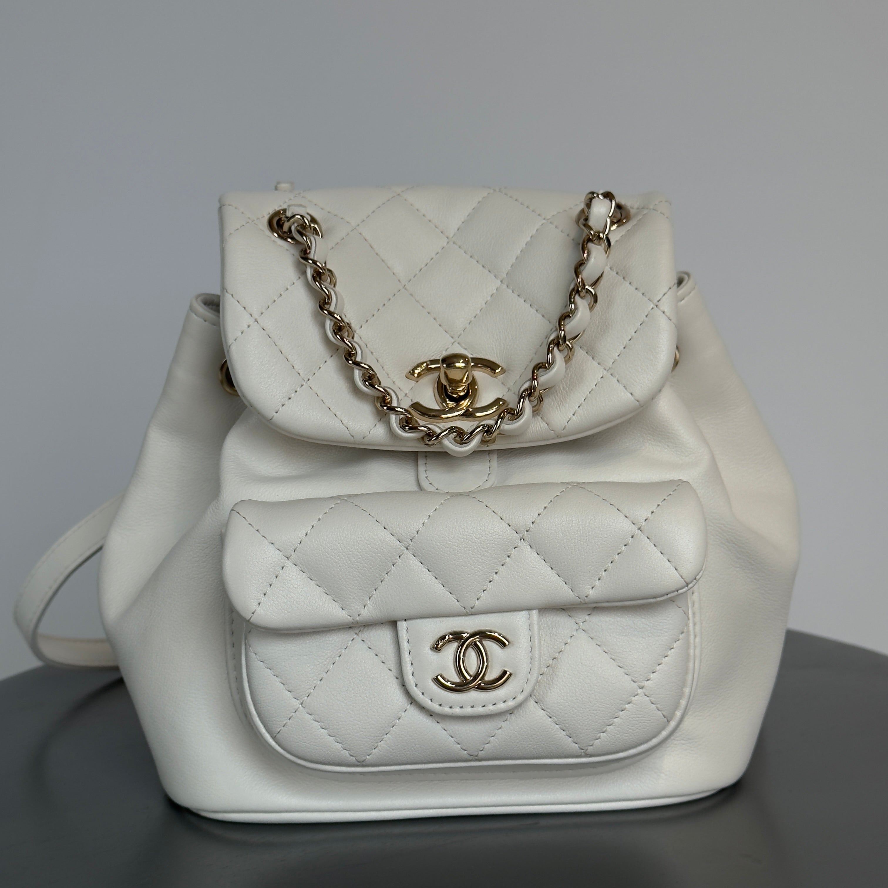 Chanel Small Duma Pockets Drawstring Backpack White - Replica Handbags