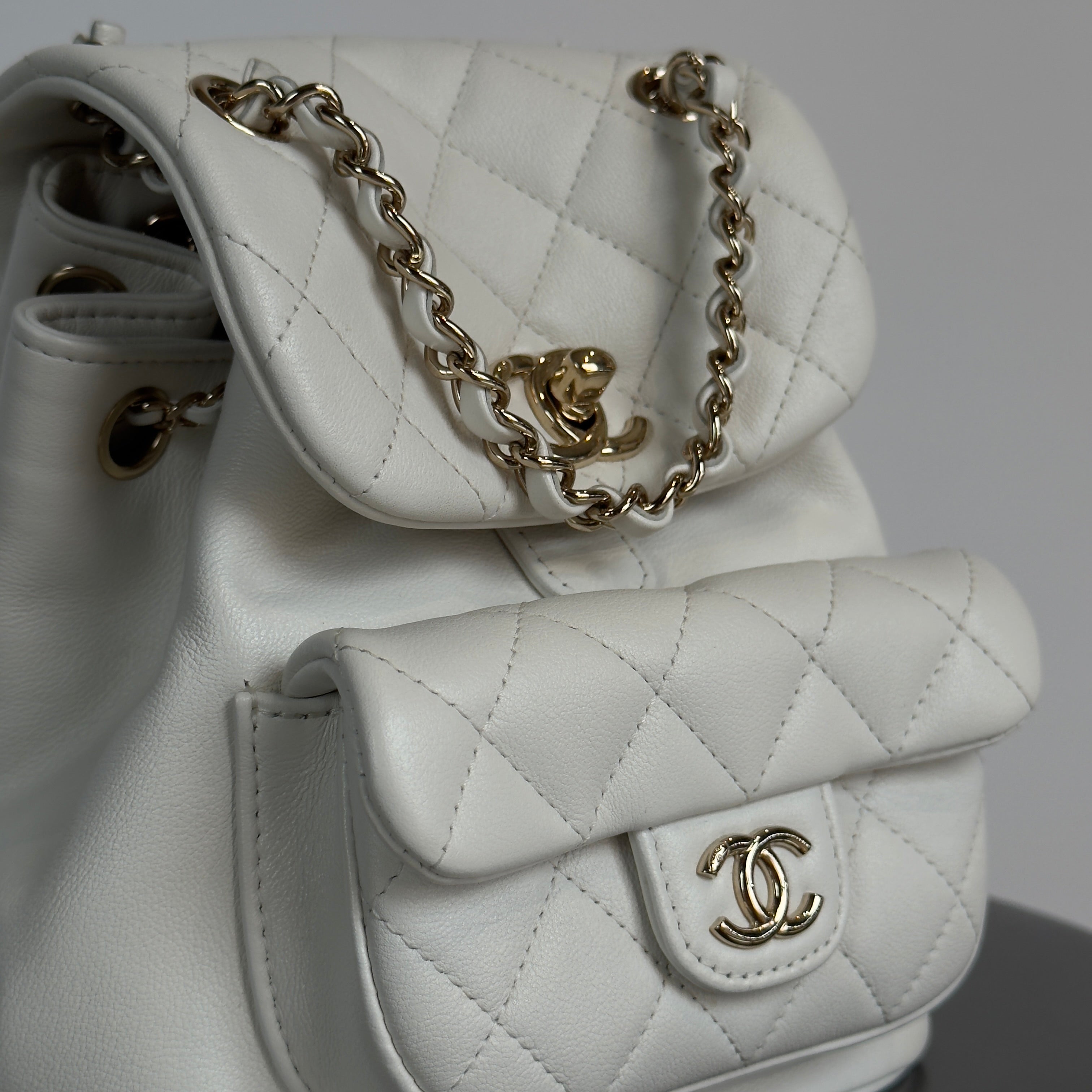 Chanel Small Duma Pockets Drawstring Backpack White - Replica Handbags