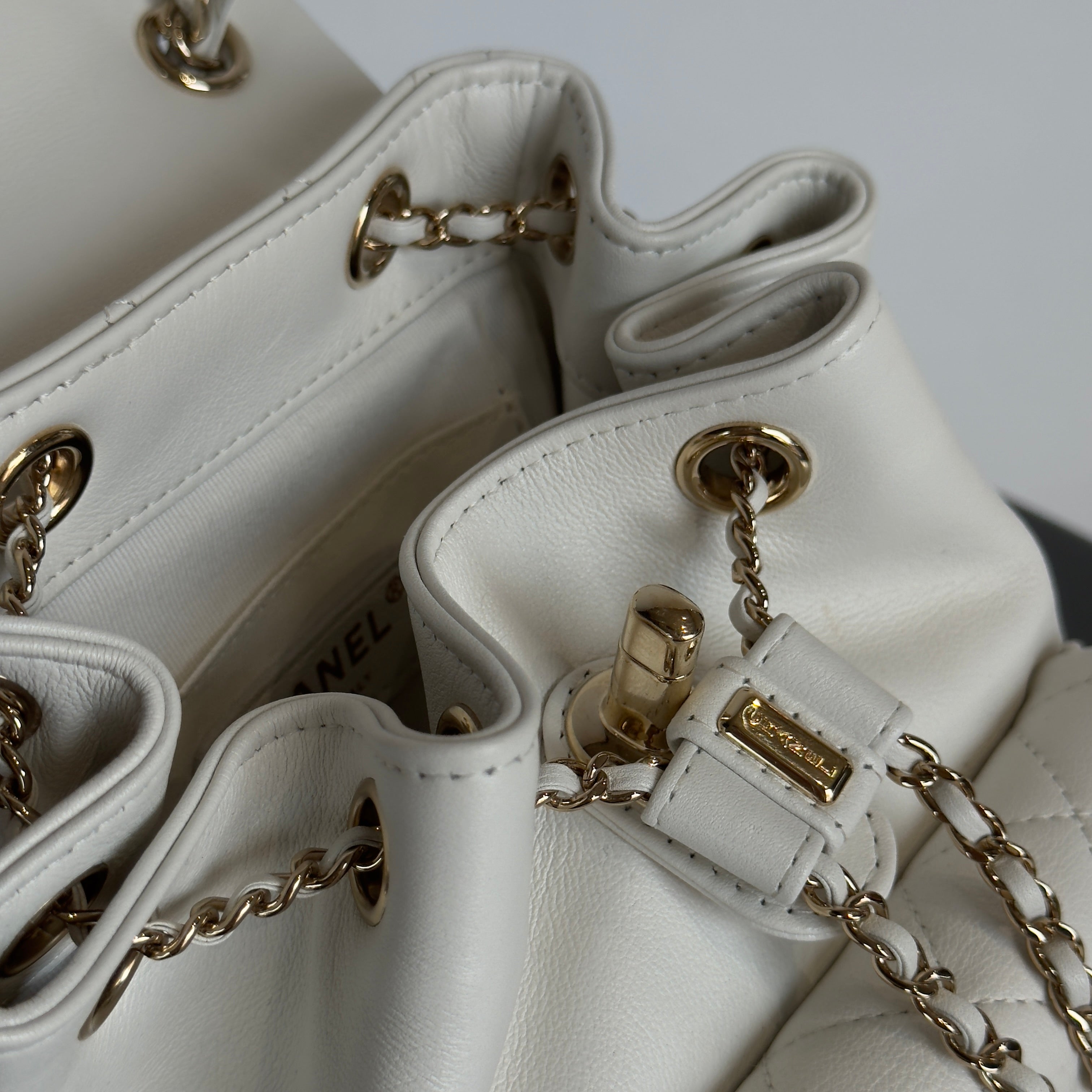 Chanel Small Duma Pockets Drawstring Backpack White - Replica Handbags