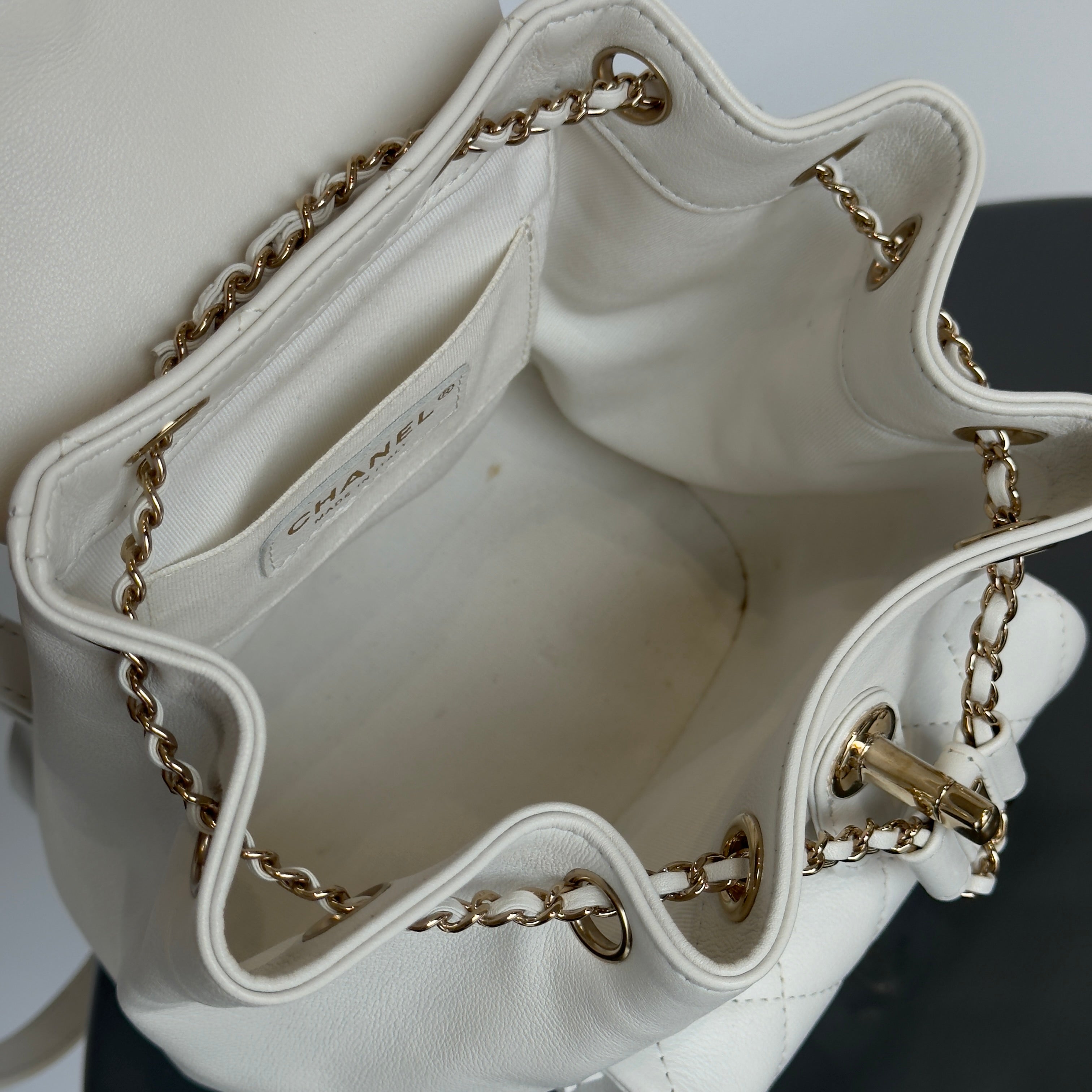 Chanel Small Duma Pockets Drawstring Backpack White - Replica Handbags