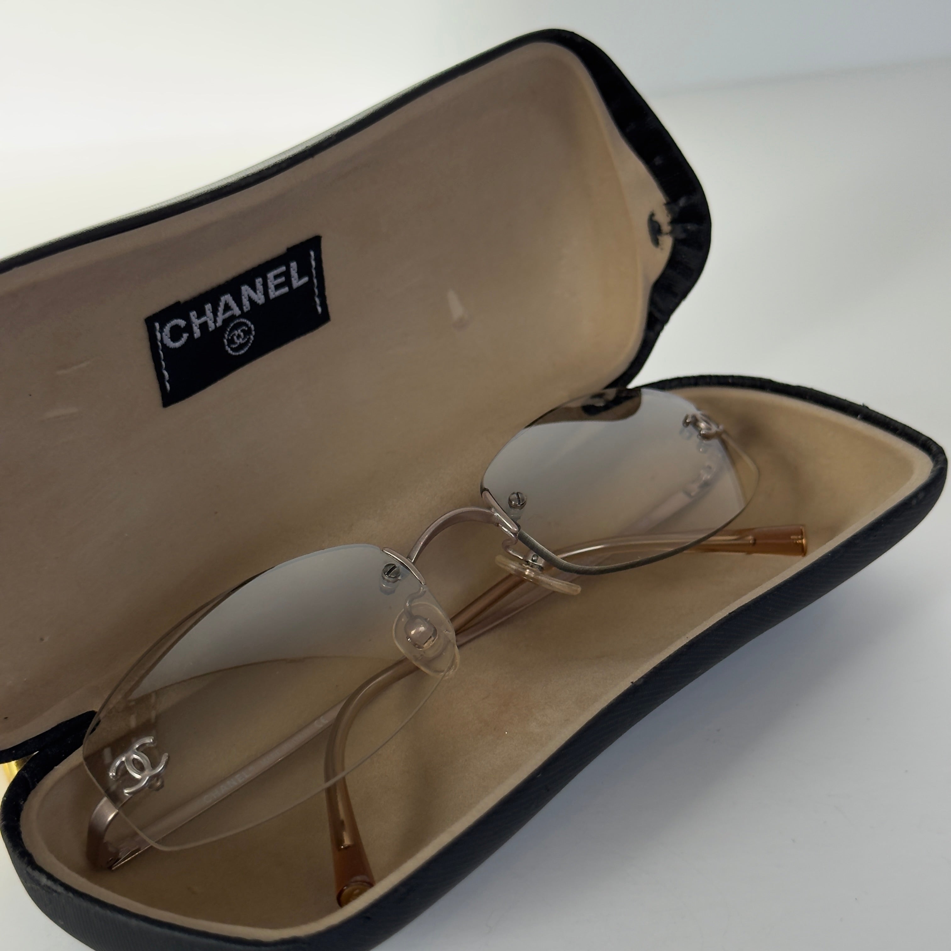 Vintage Chanel Rimless Wire Frame Sunglasses -  Replica Handbags 
