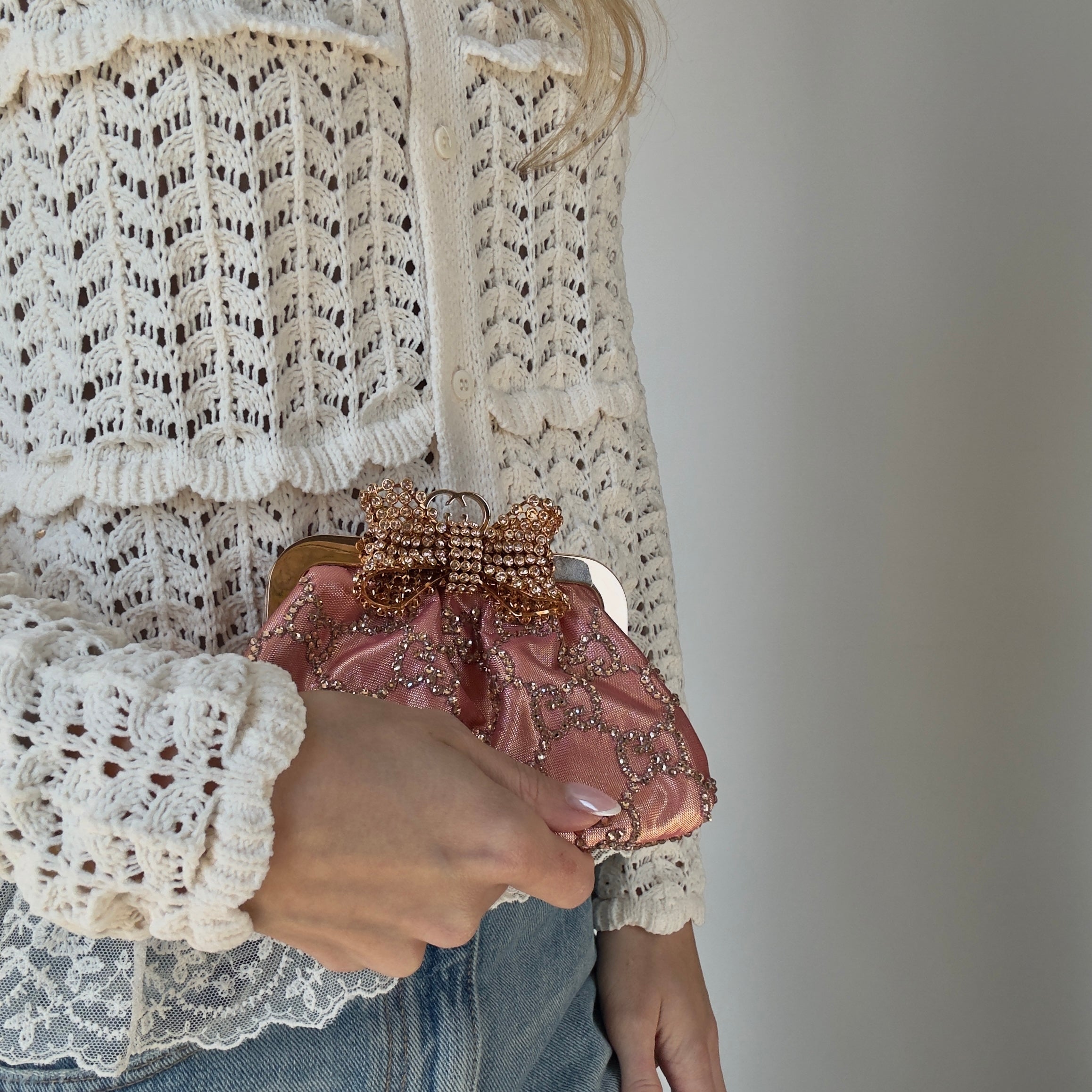 Gucci Bow Small Embellished Satin Clutch