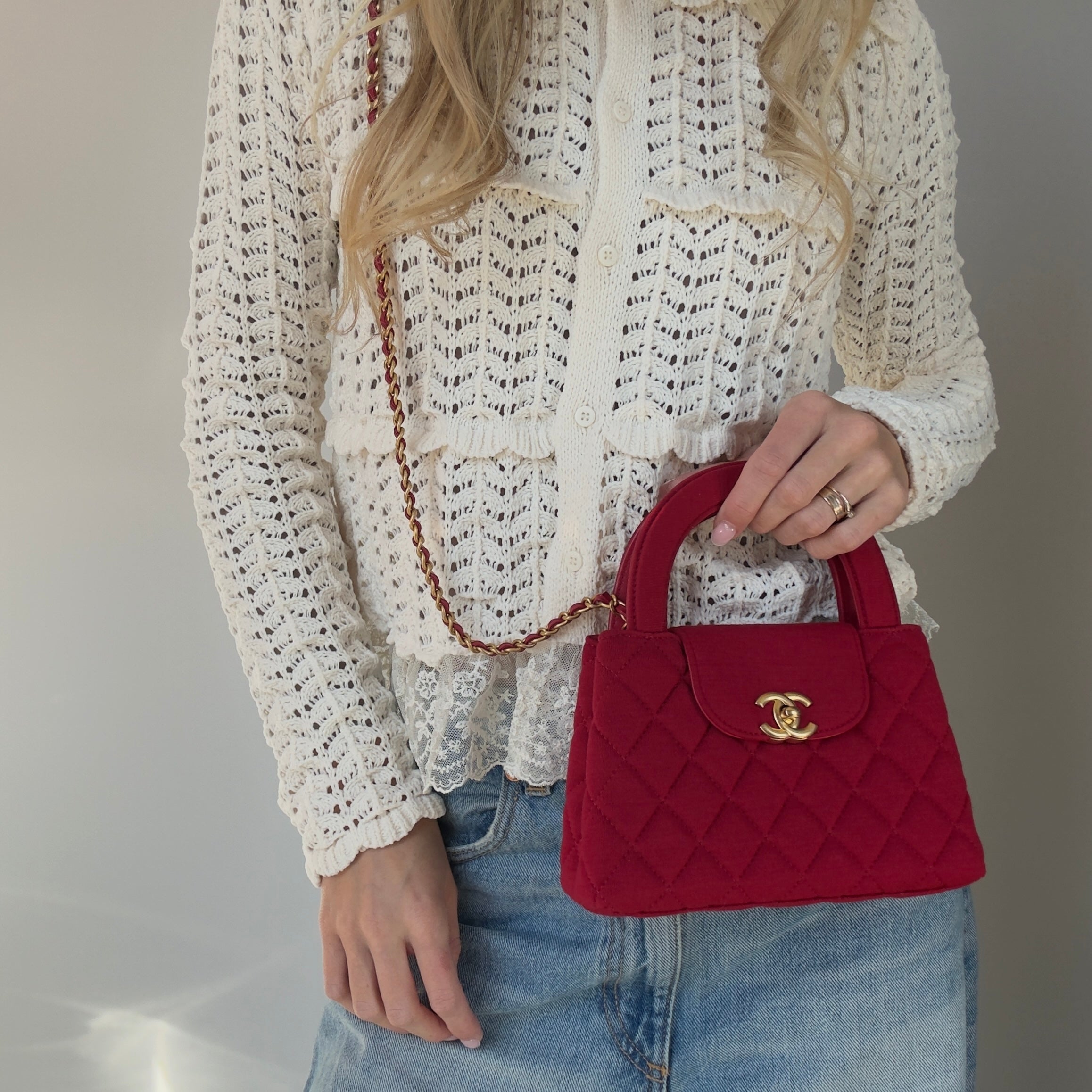 Chanel 2023 Red Jersey Nano Kelly