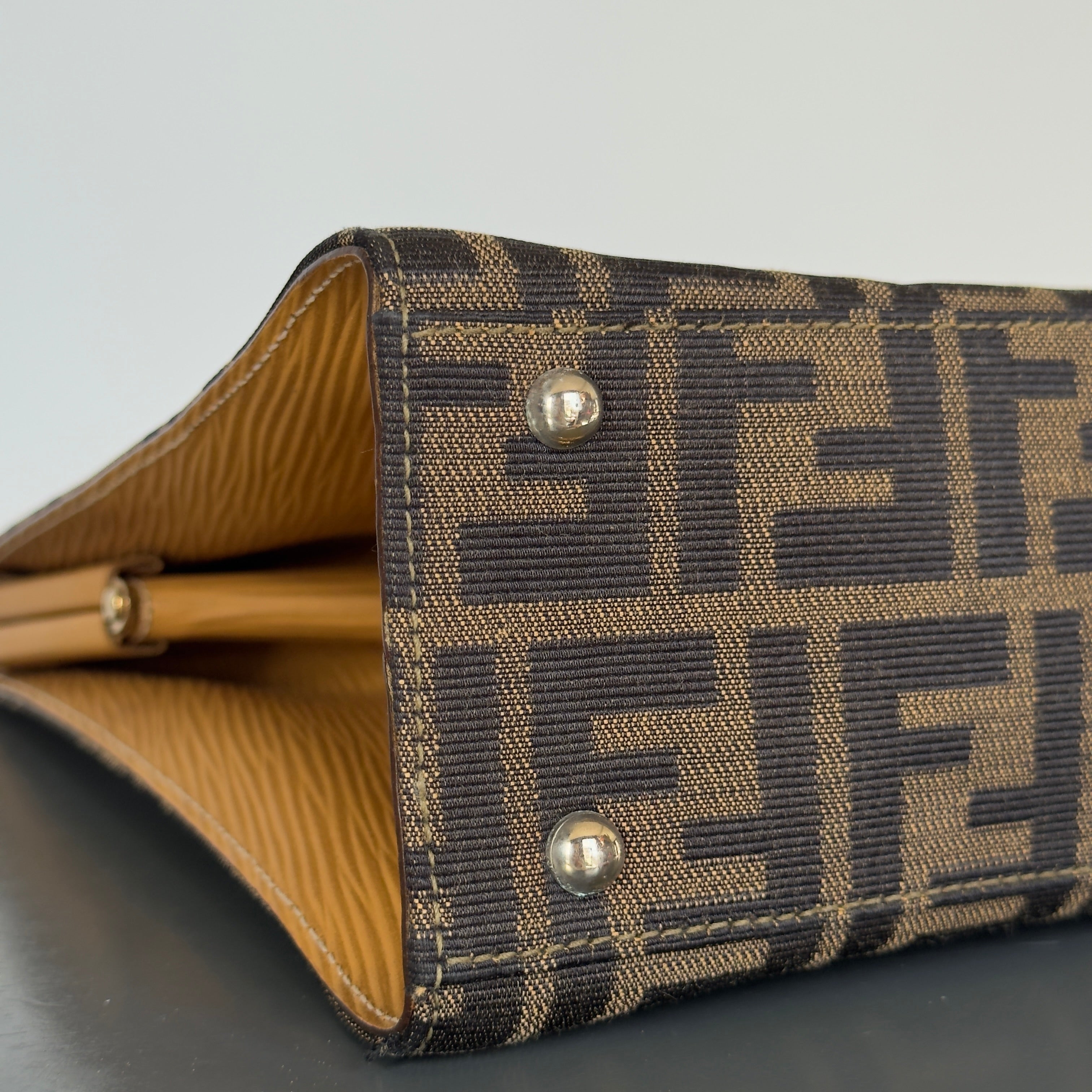 Fendi Brown Zucca Canvas Kiss Lock Bag