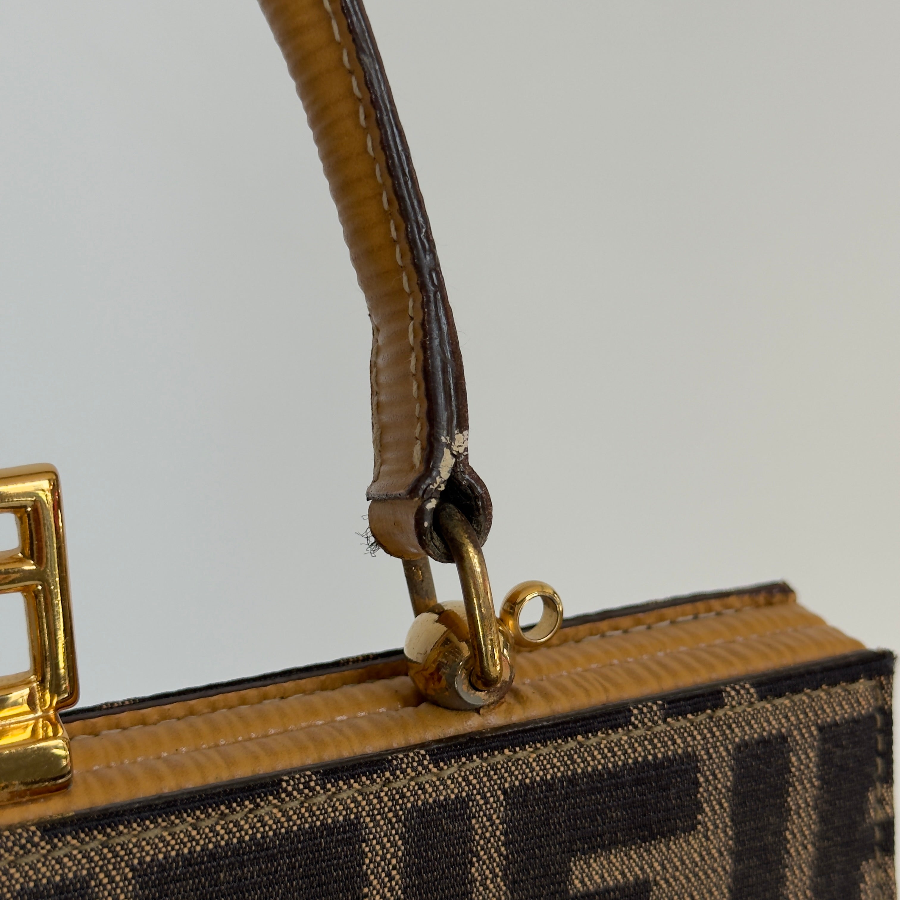 Fendi Brown Zucca Canvas Kiss Lock Bag