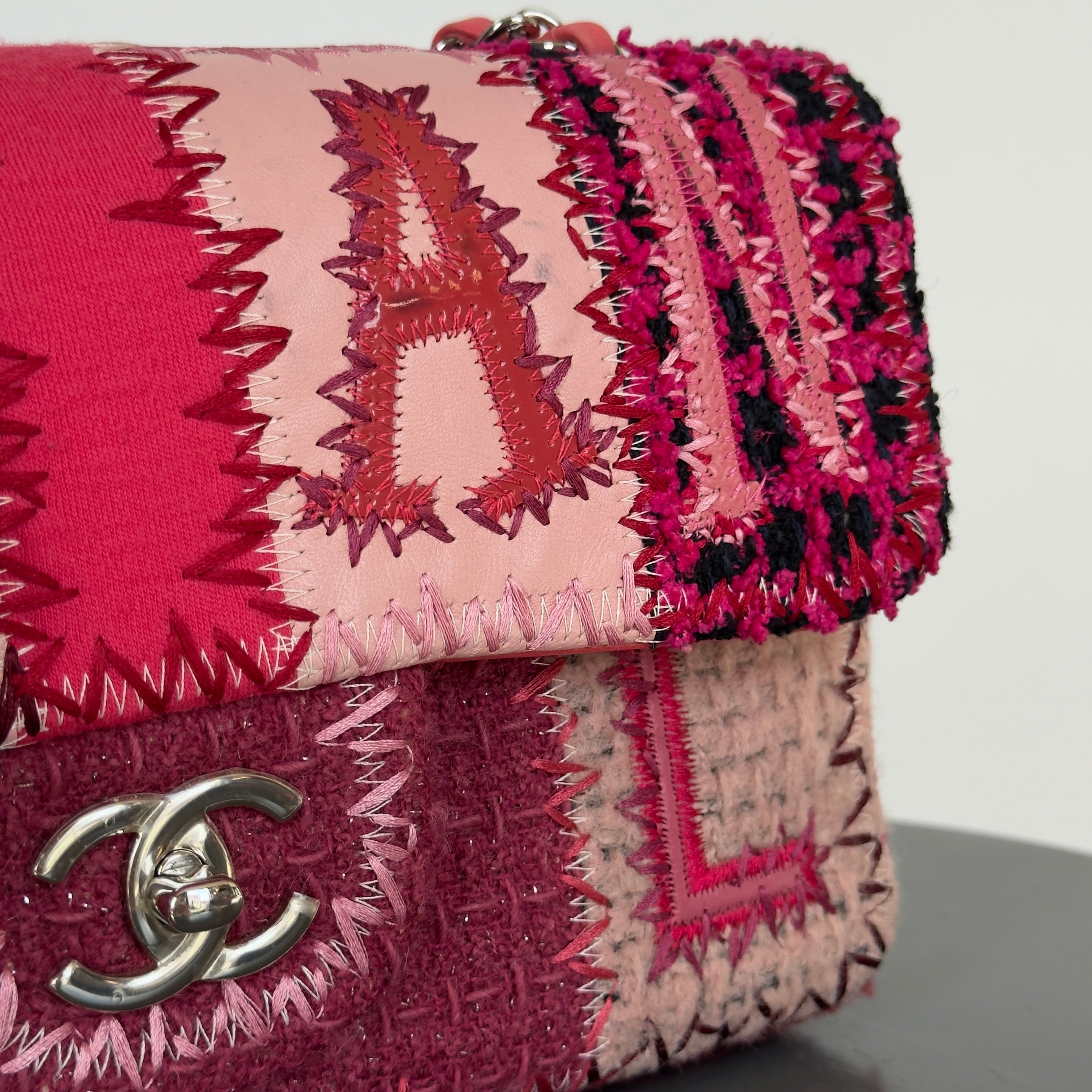 Ultra Rare Chanel Pink Tweed Patchwork Flap Bag