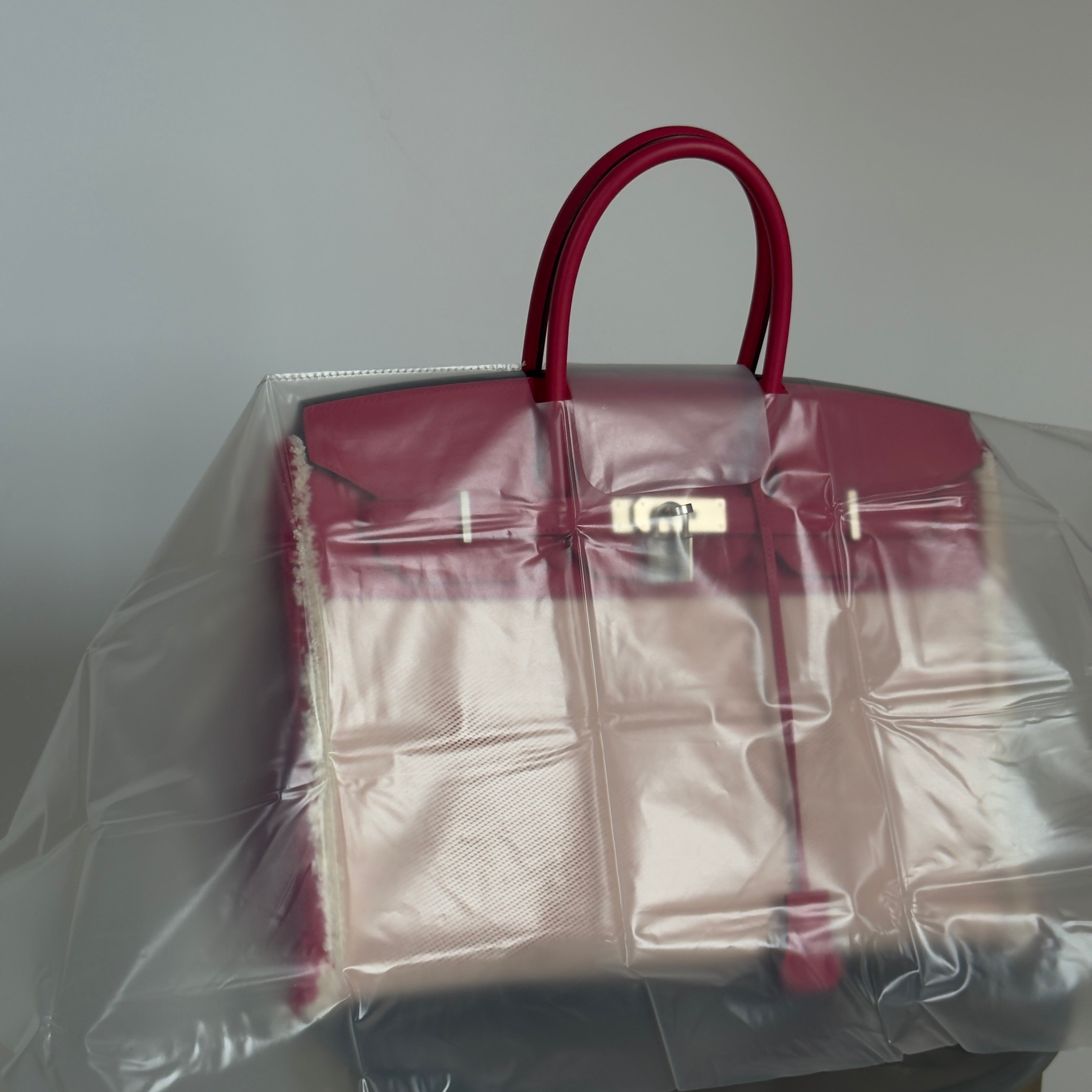 Limited Edition Hermes Framboise Swift and Ecru Toile Fray Fray Birkin 35 PHW Palladium Hardware - Replica Handbags