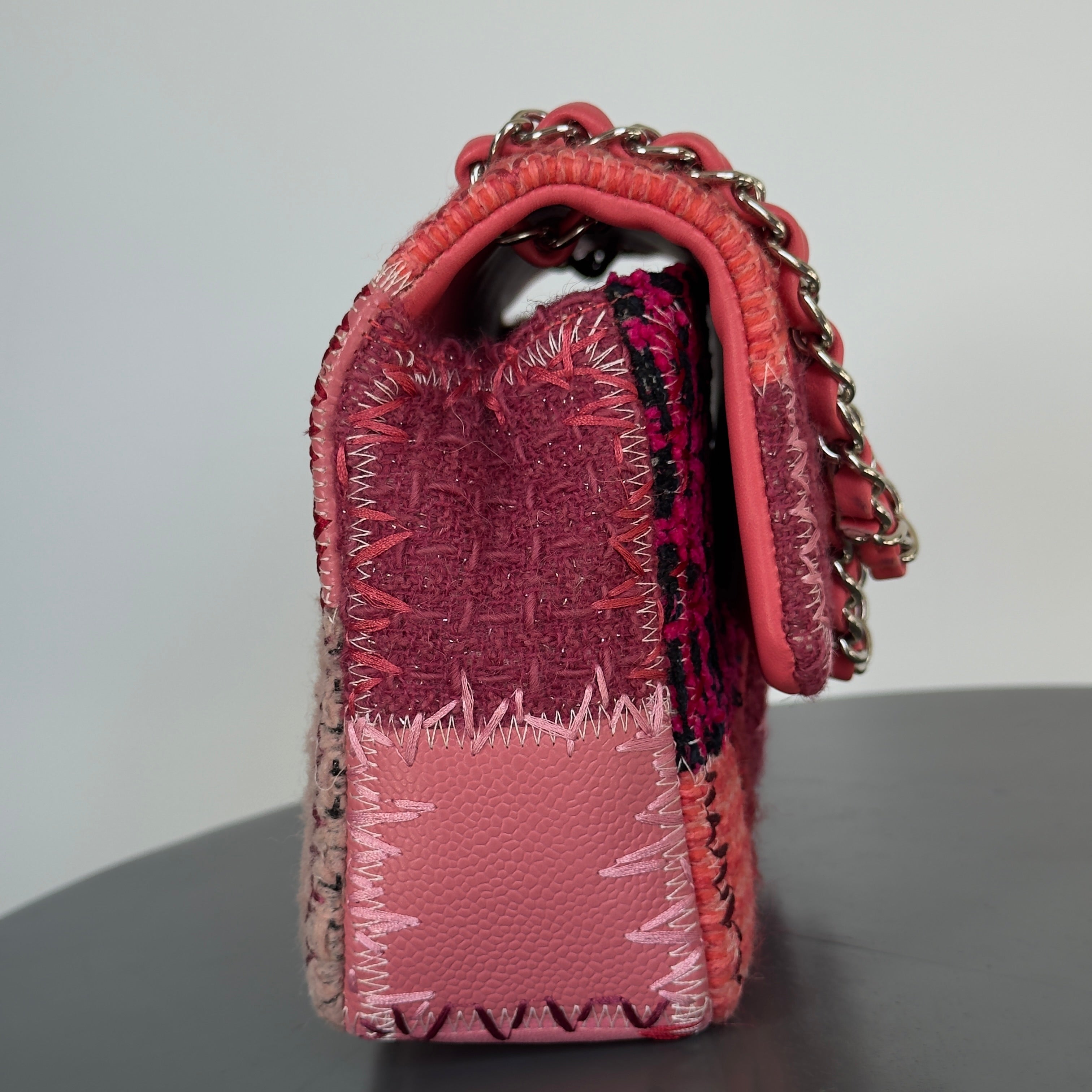 Ultra Rare Chanel Pink Tweed Patchwork Flap Bag