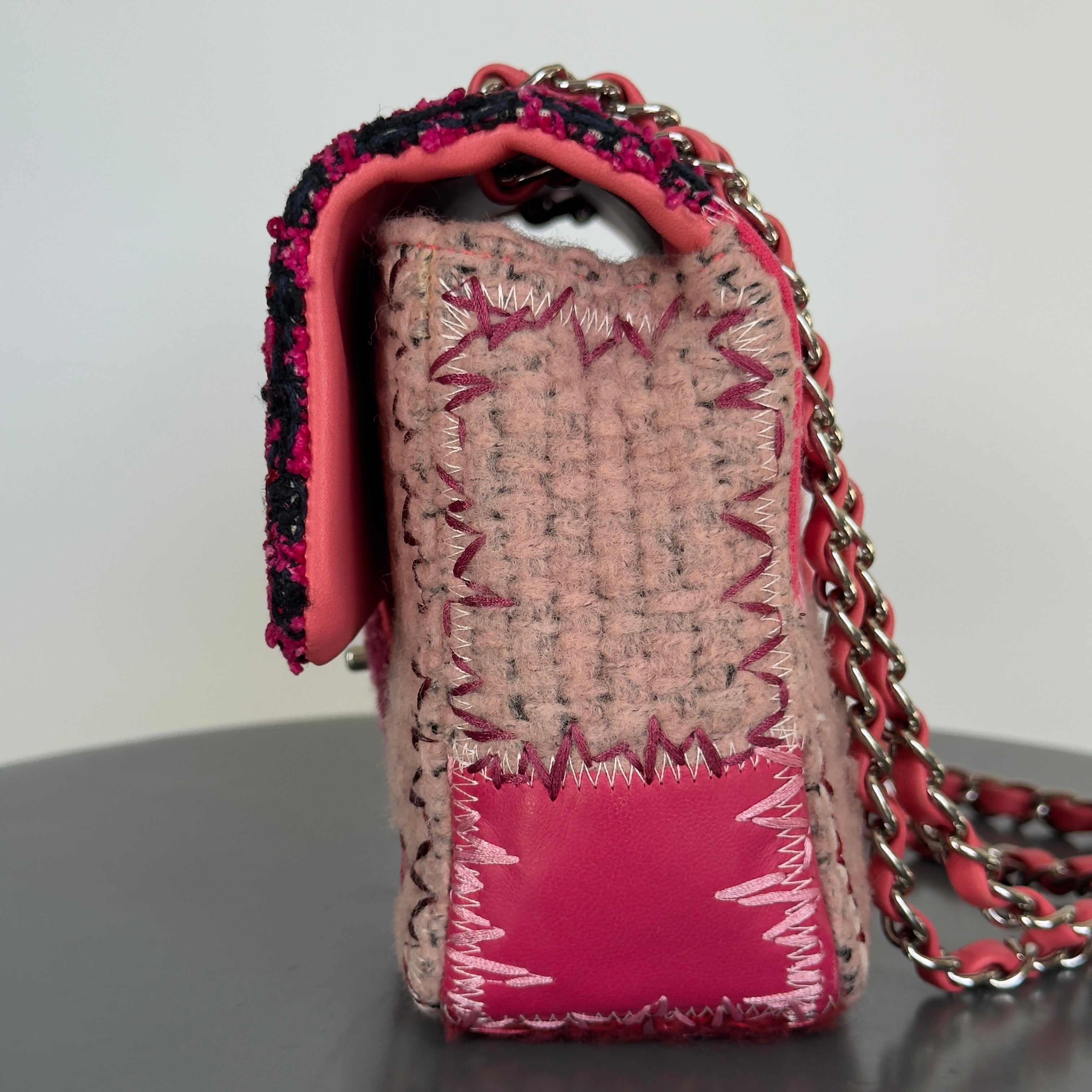 Ultra Rare Chanel Pink Tweed Patchwork Flap Bag