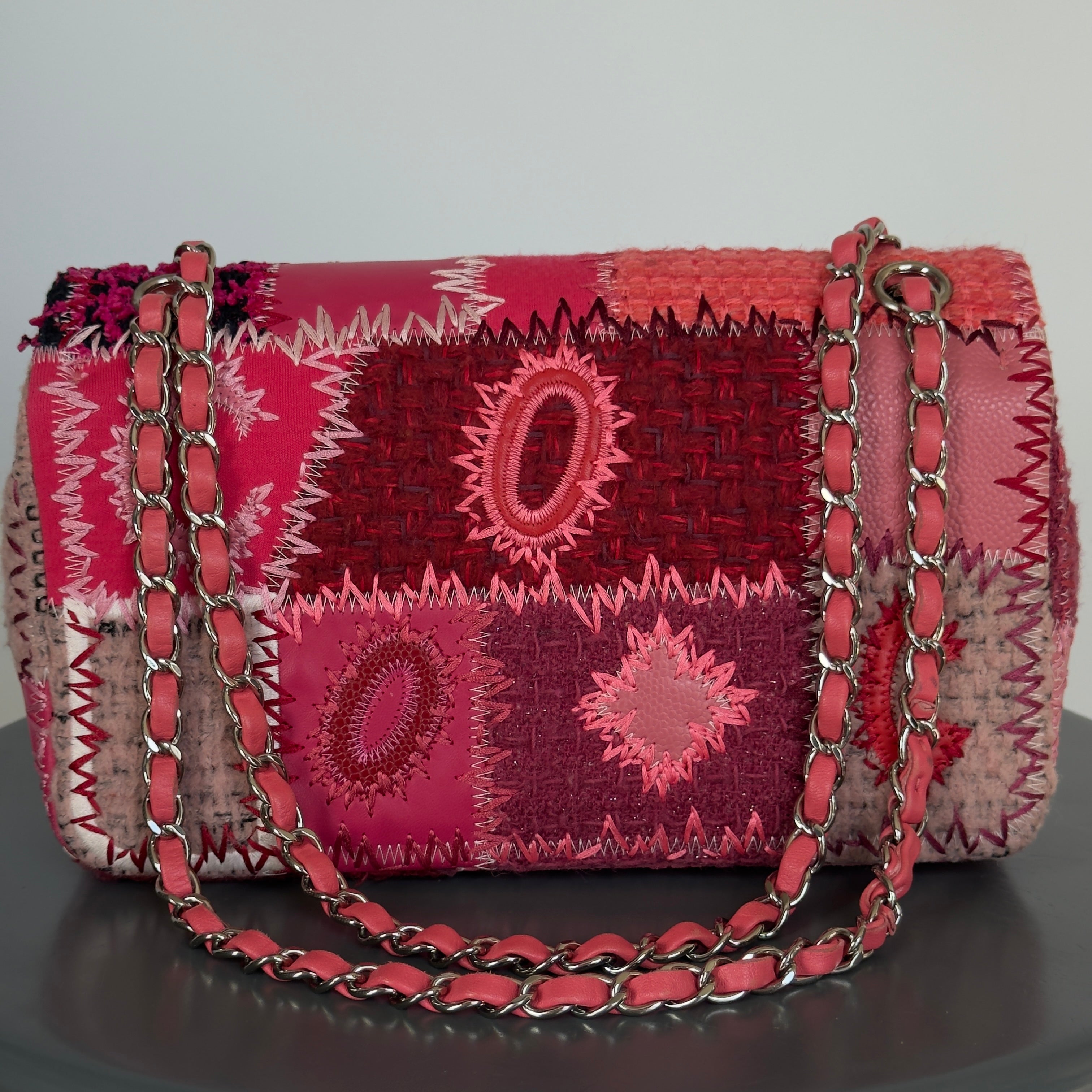 Ultra Rare Chanel Pink Tweed Patchwork Flap Bag