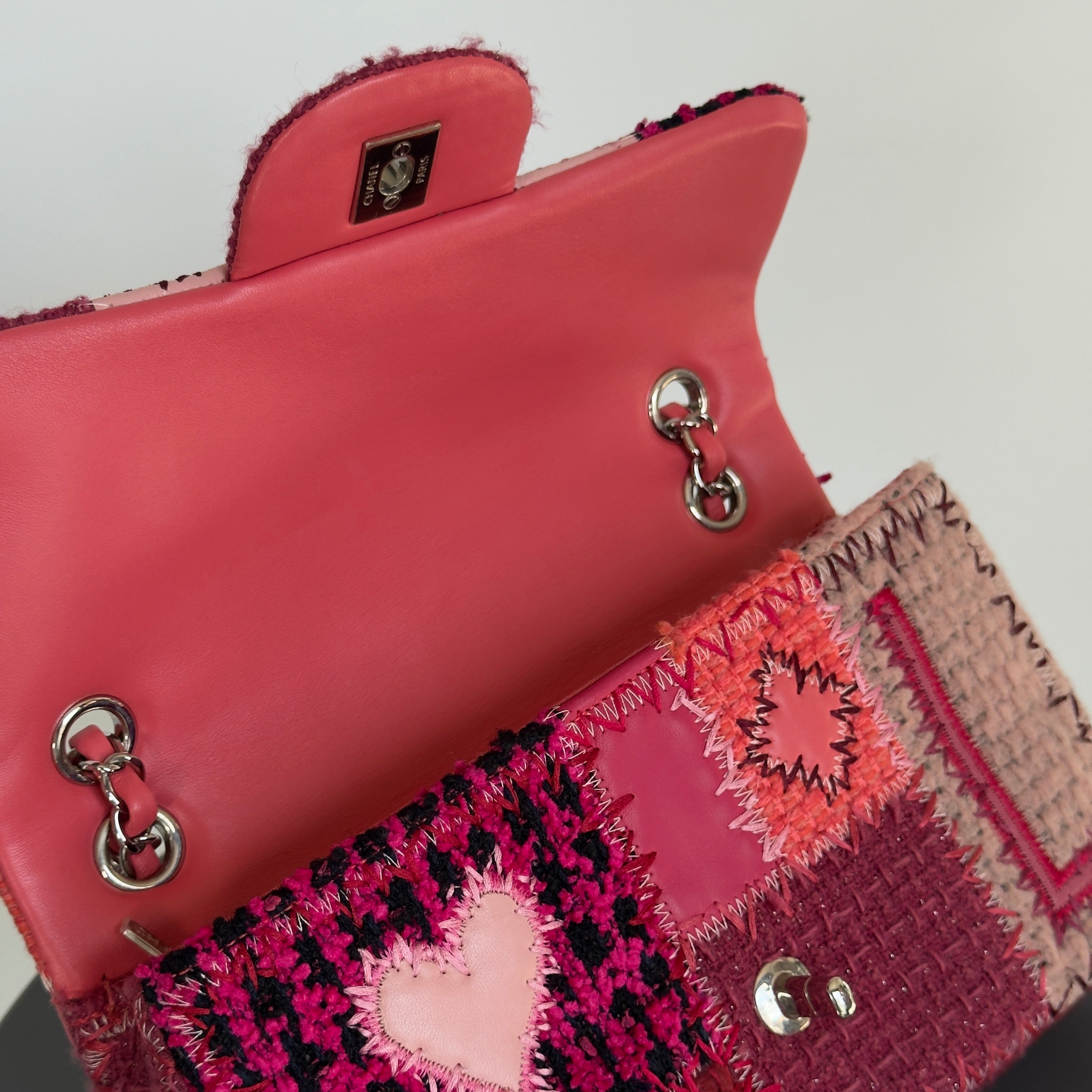 Ultra Rare Chanel Pink Tweed Patchwork Flap Bag
