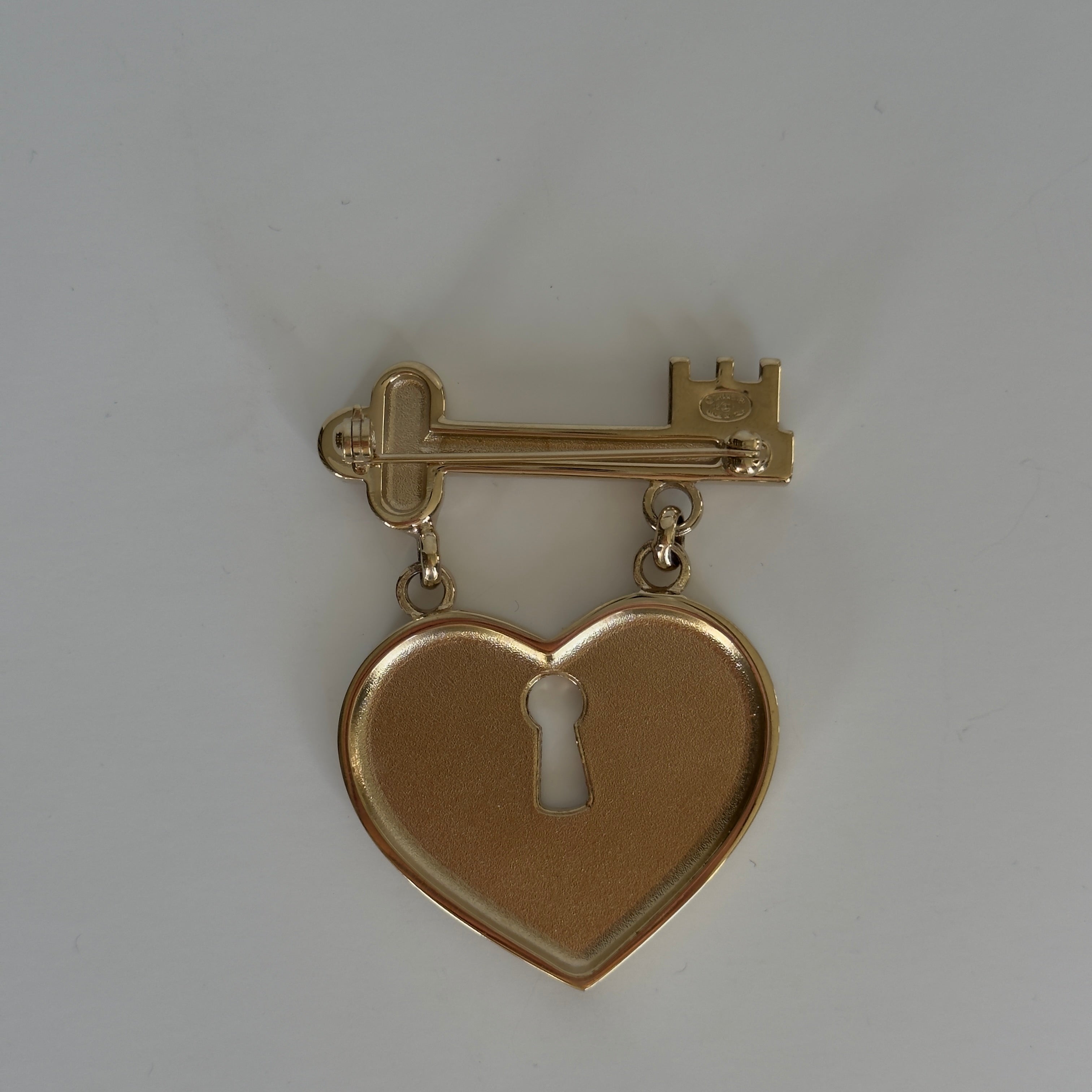 Chanel 2002 Rhinestone Embellished Heart Key Brooch