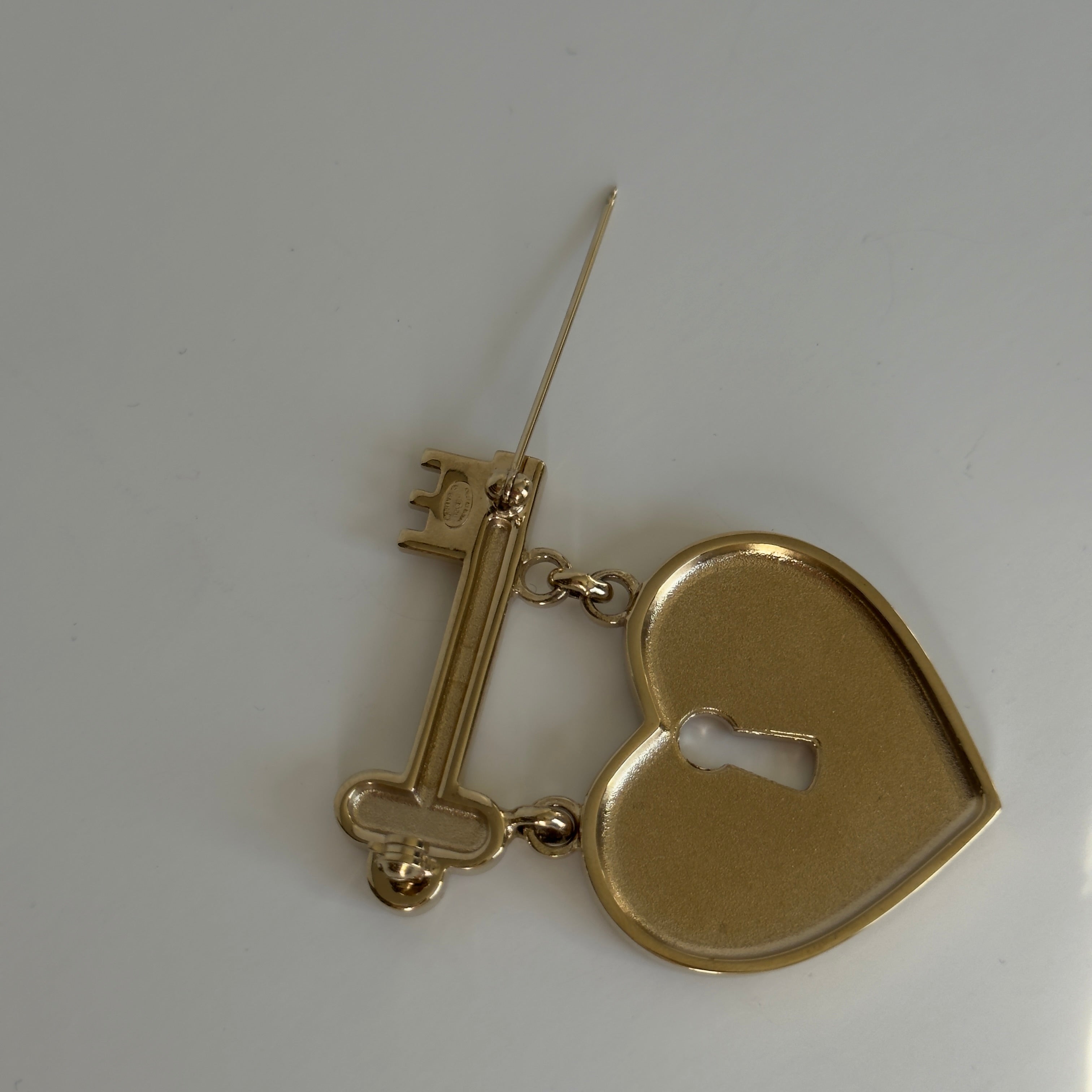 Chanel 2002 Rhinestone Embellished Heart Key Brooch